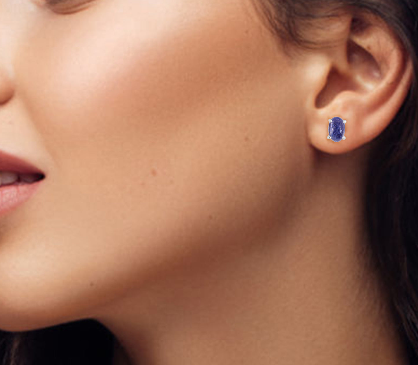 Tanzanite Cabochons Silver Stud Earrings