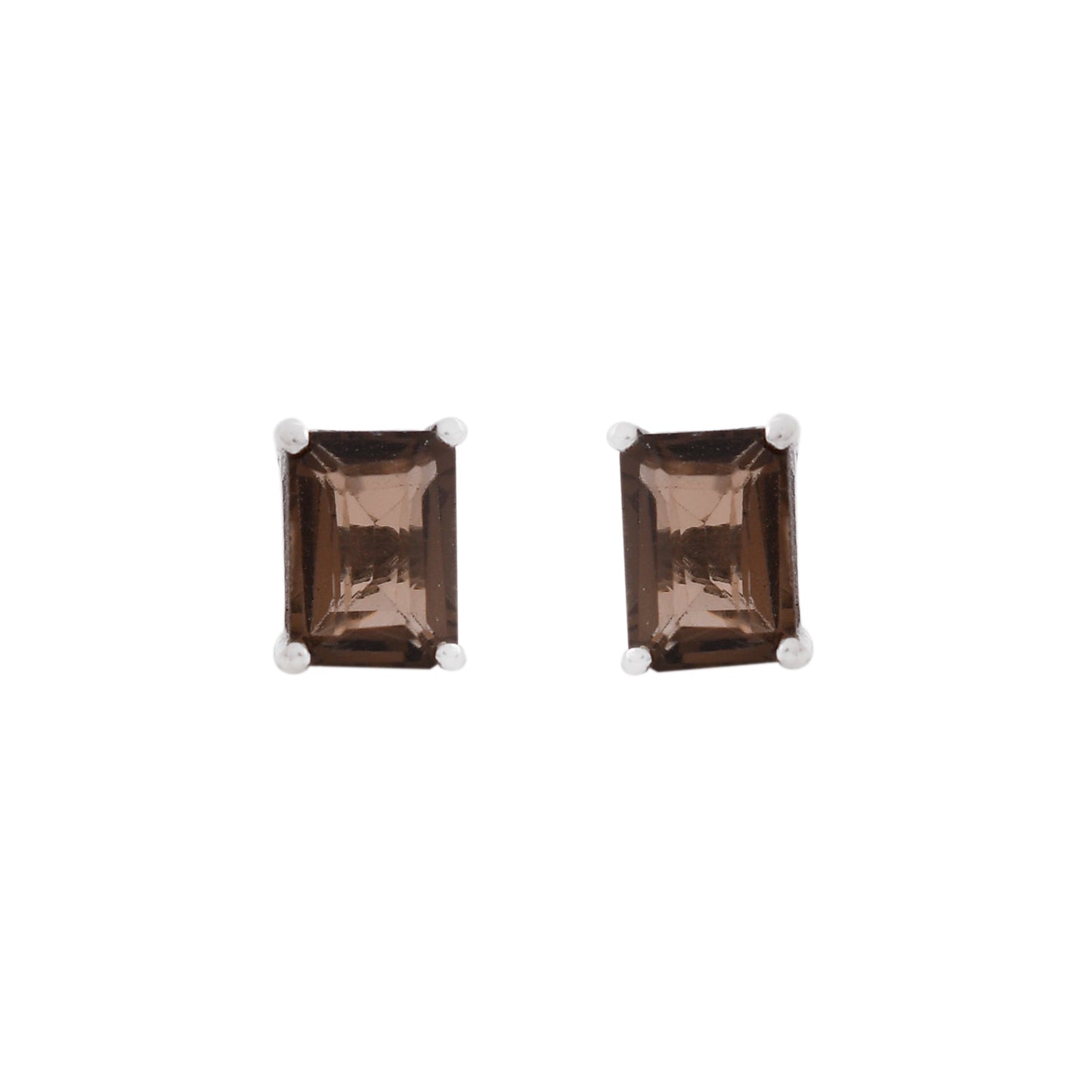 Silver Smoky Quartz Studs Earrings