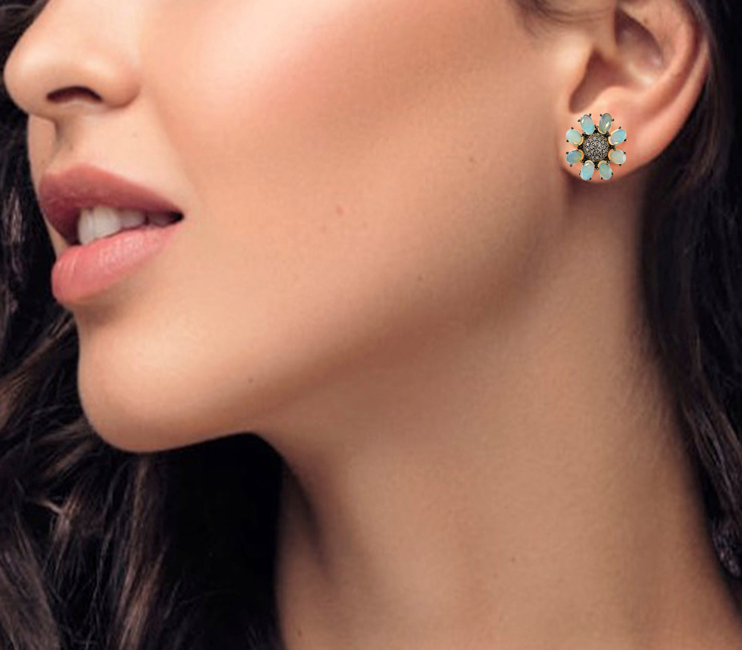 Sunset Evening Flowers Opal Stud Earring
