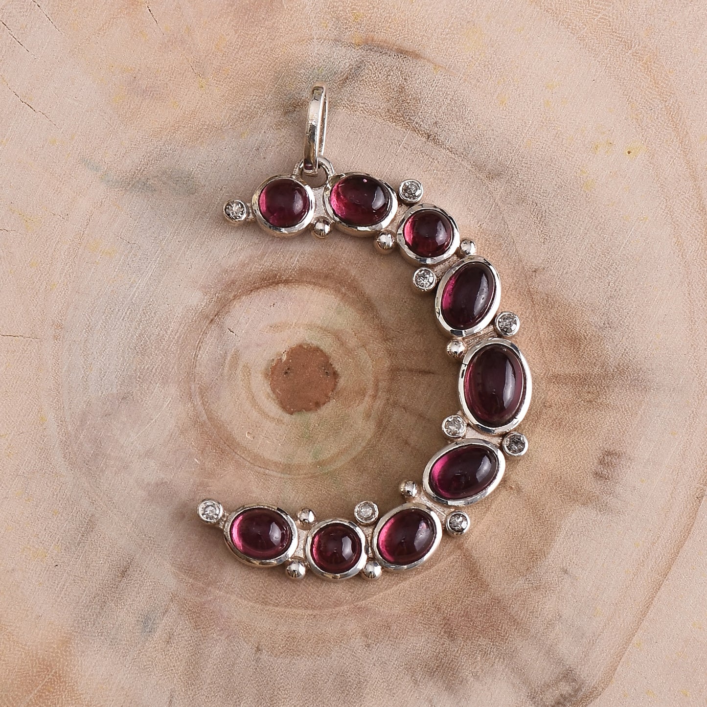 Pink Tourmaline Crescent Moon Pendant With Diamond