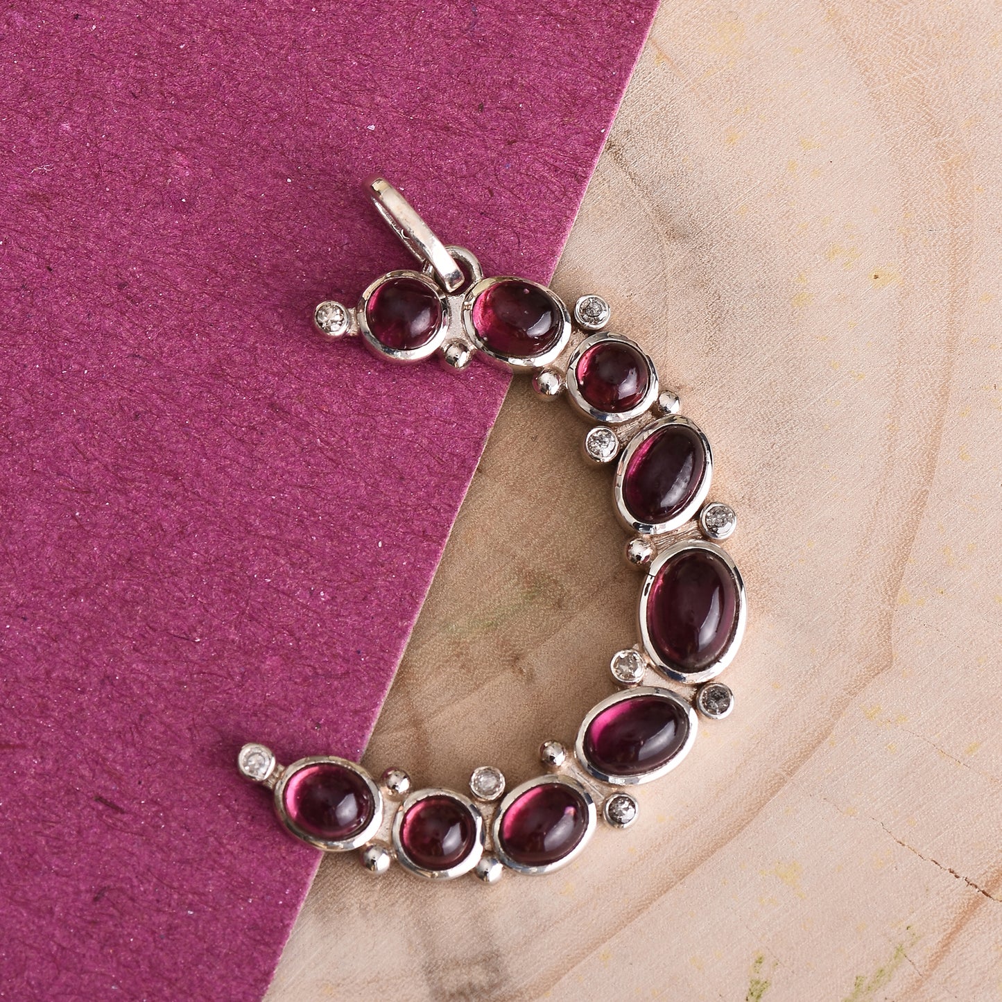 Pink Tourmaline Crescent Moon Pendant With Diamond