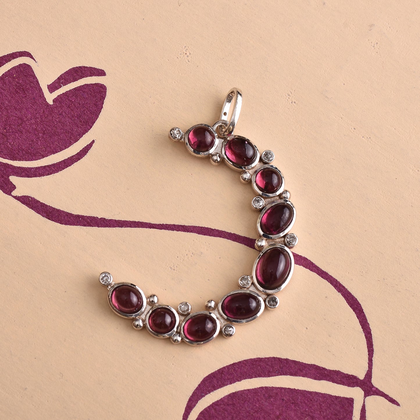 Pink Tourmaline Crescent Moon Pendant With Diamond