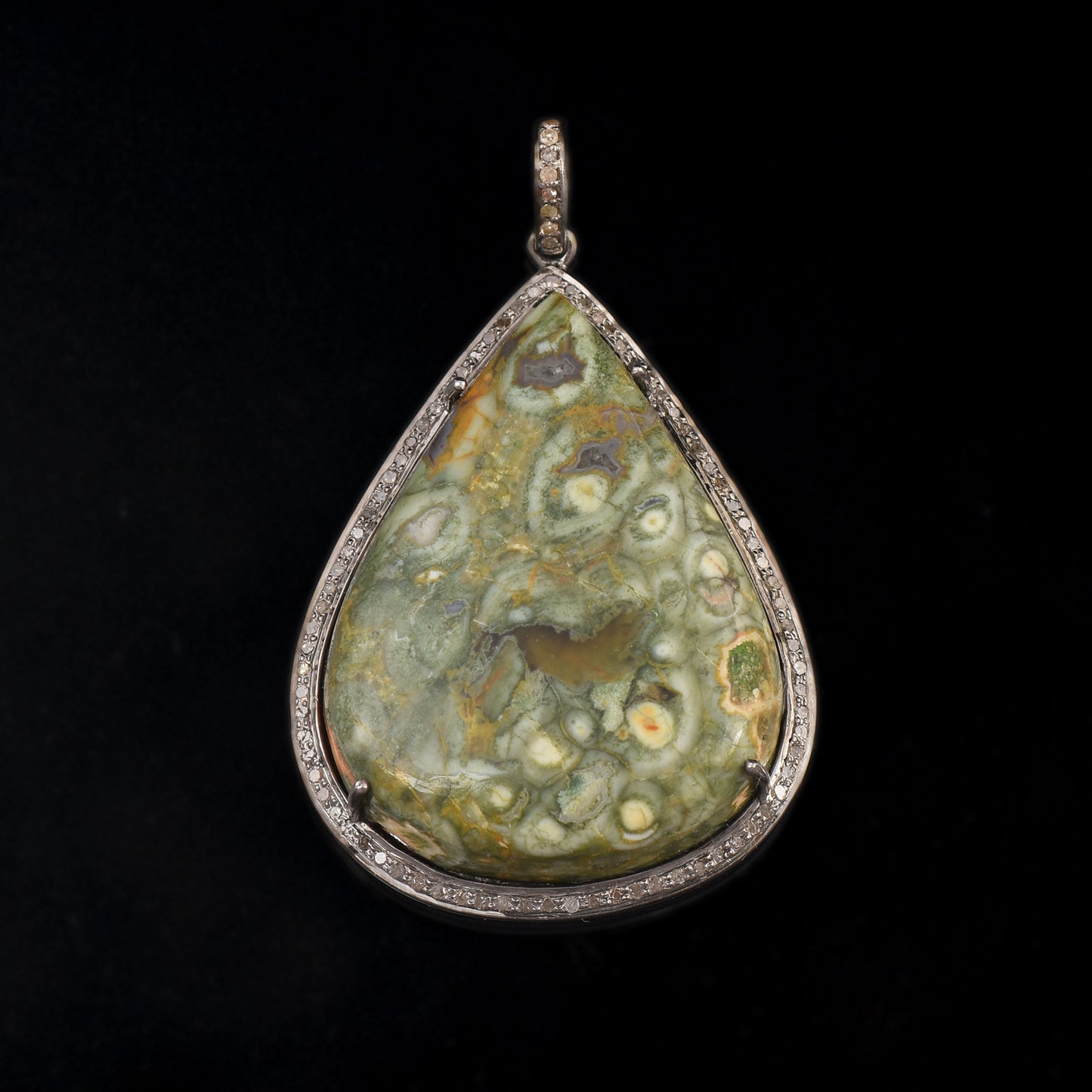 Rainforest Jasper Diamond Teardrop Pendant