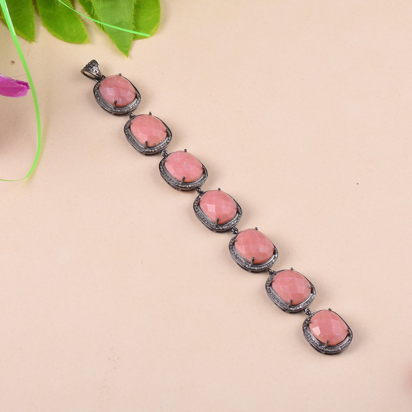 Pink Opal Bar Drop Pendant