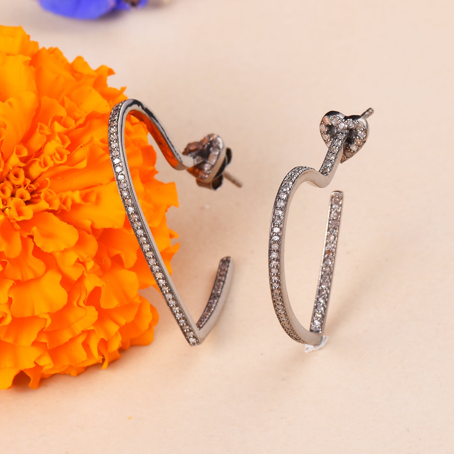 Diamond Love Heart Hoop Earrings
