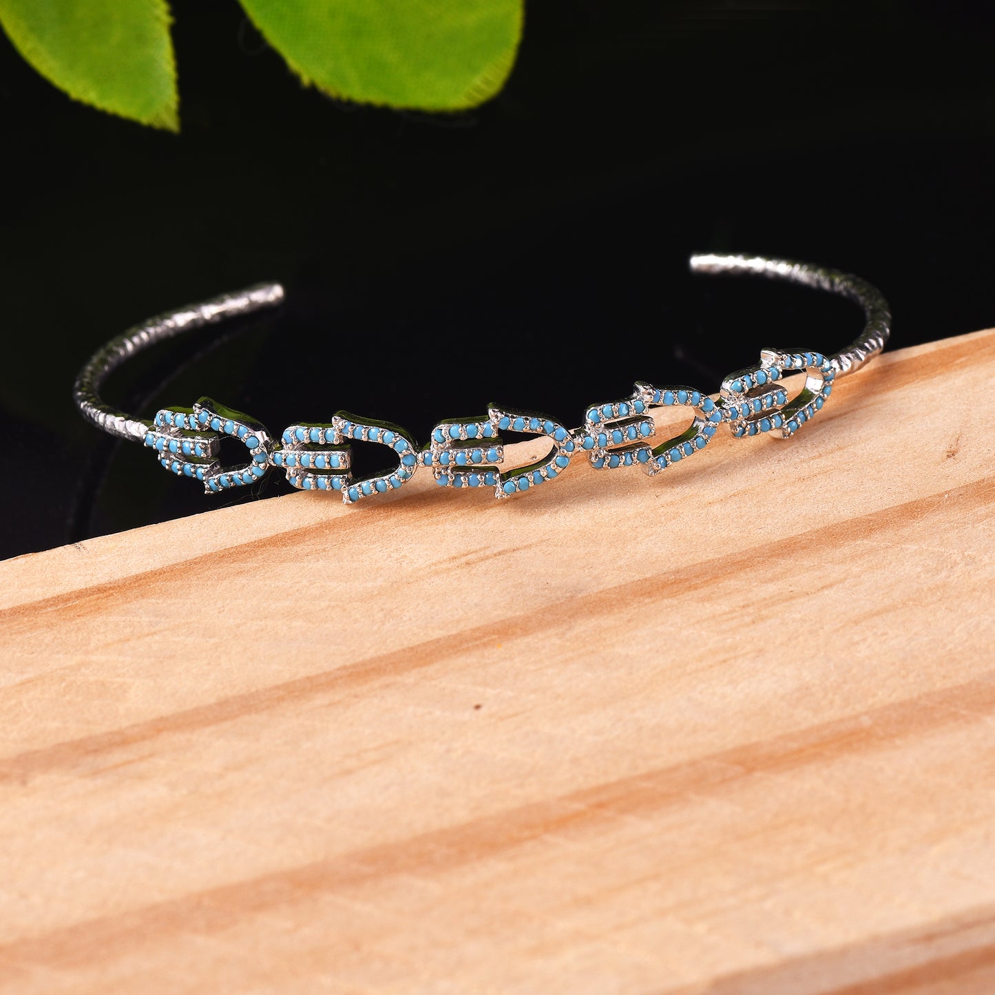 Open Cuff Turquoise Hamsa Hand Bangles