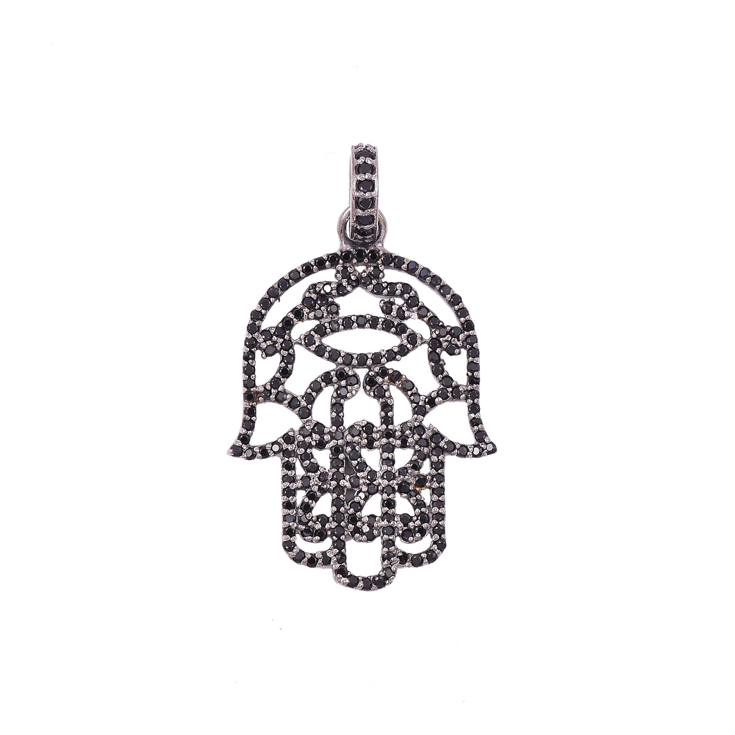 Pave Black Spinal Hamsa Hand Pendant
