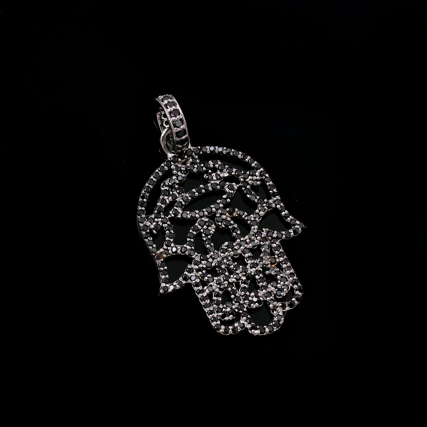 Pave Black Spinal Hamsa Hand Pendant