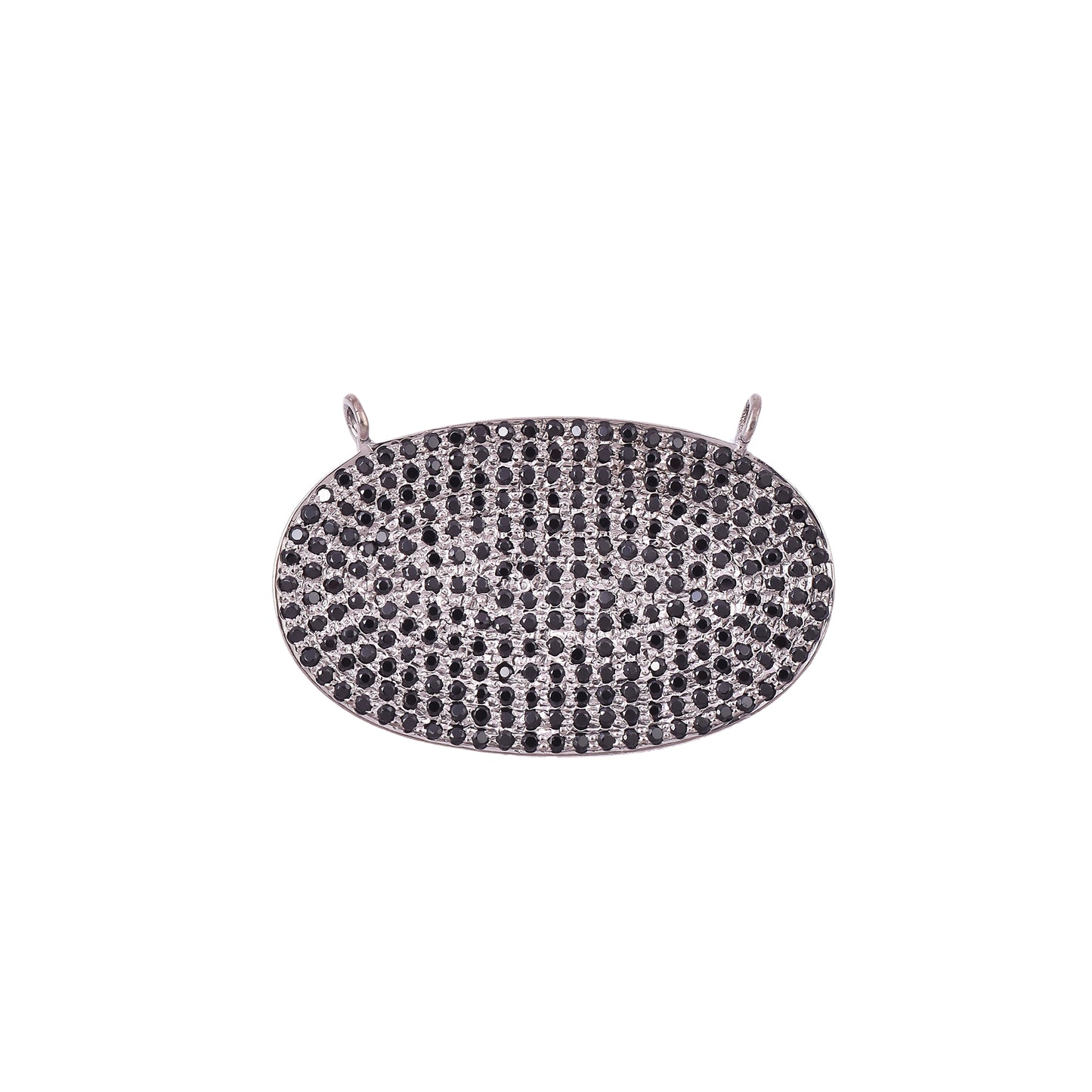Pave Black Spinel Oval Silver Pendant