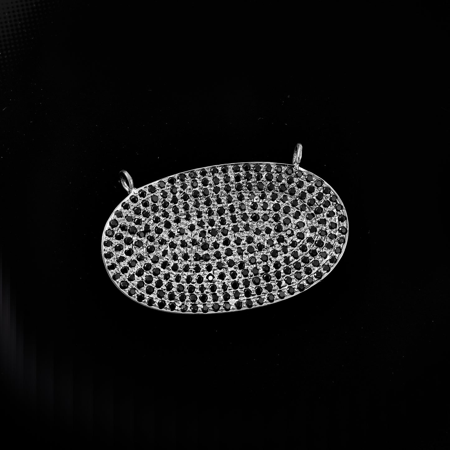 Pave Black Spinel Oval Silver Pendant