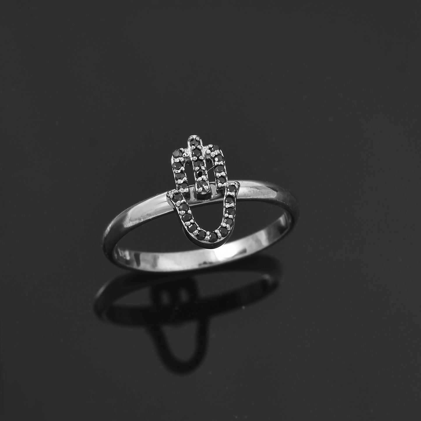Black Spinal Hamsa Hand Ring