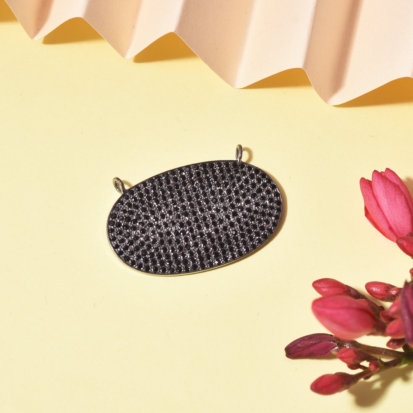 Pave Black Spinel Oval Silver Pendant