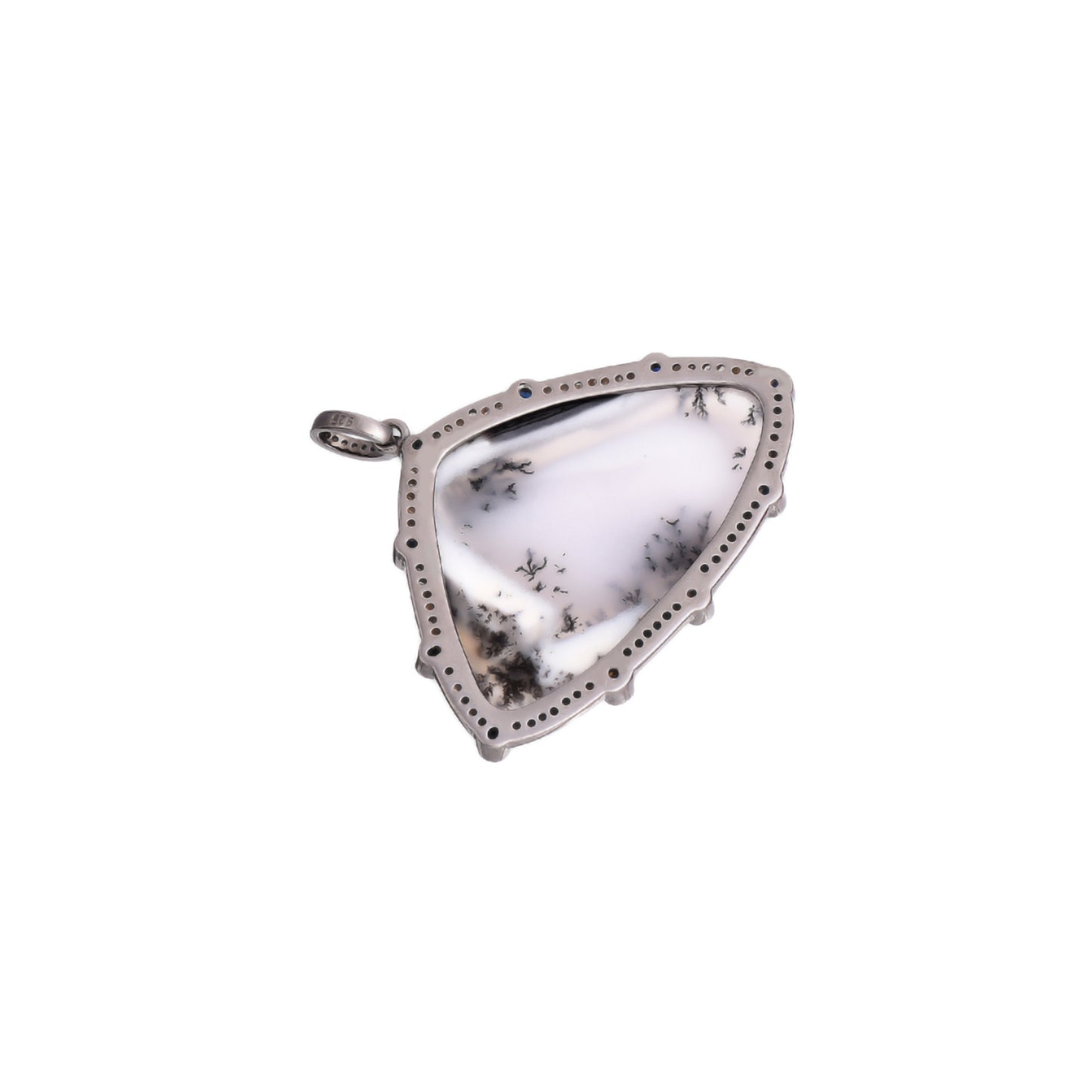 Beautiful Dendritic Opal Pendant Clustered with Diamonds and Blue Sapphire