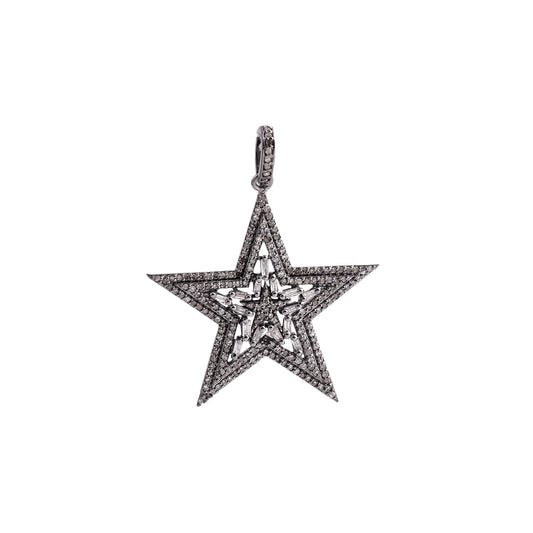Wishing Star Diamond Baguettes Silver Pendant