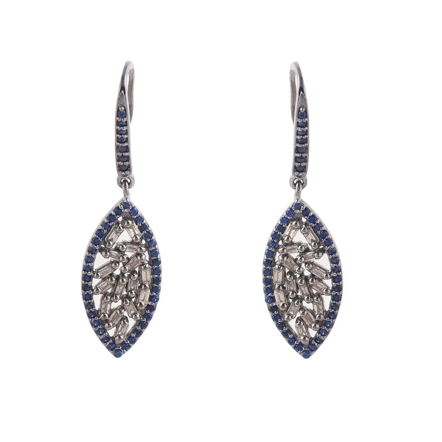Blue Sapphire Diamond Baguette Earrings