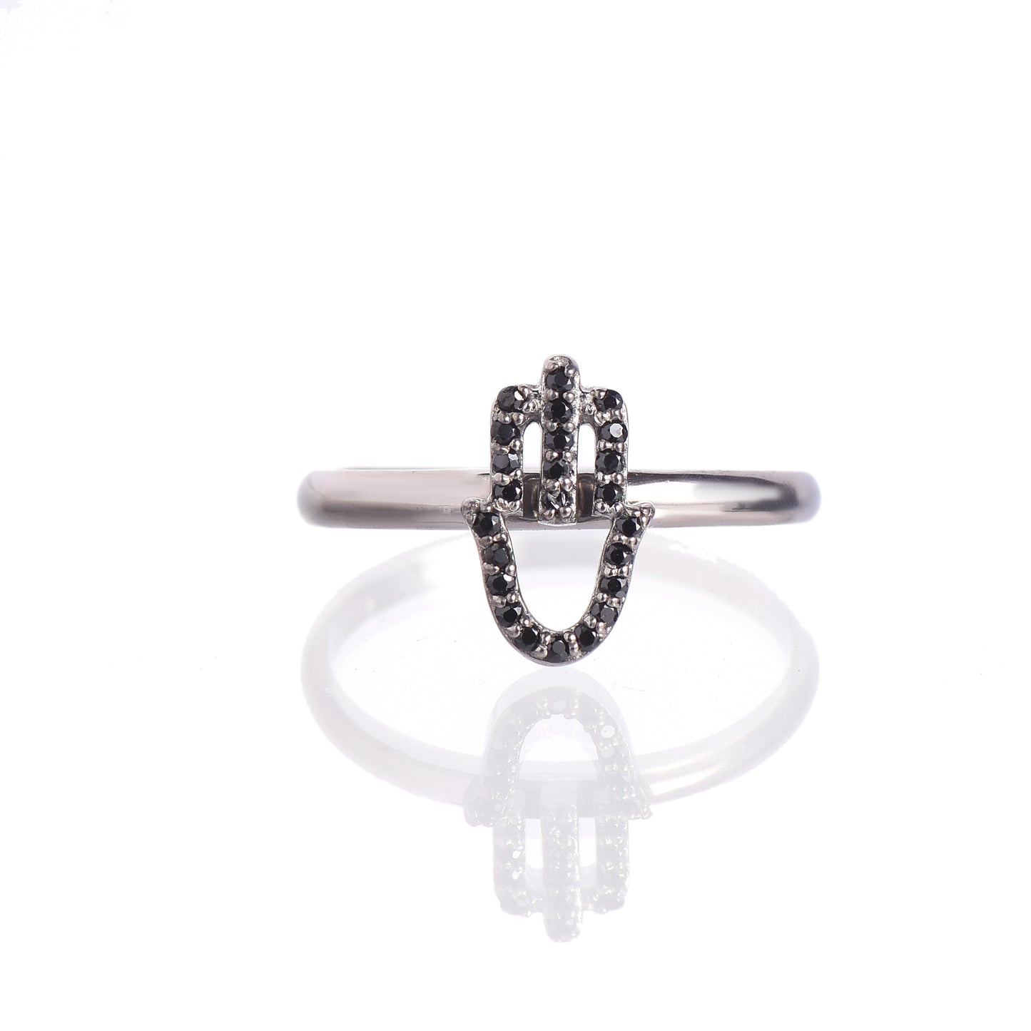 Black Spinal Hamsa Hand Ring