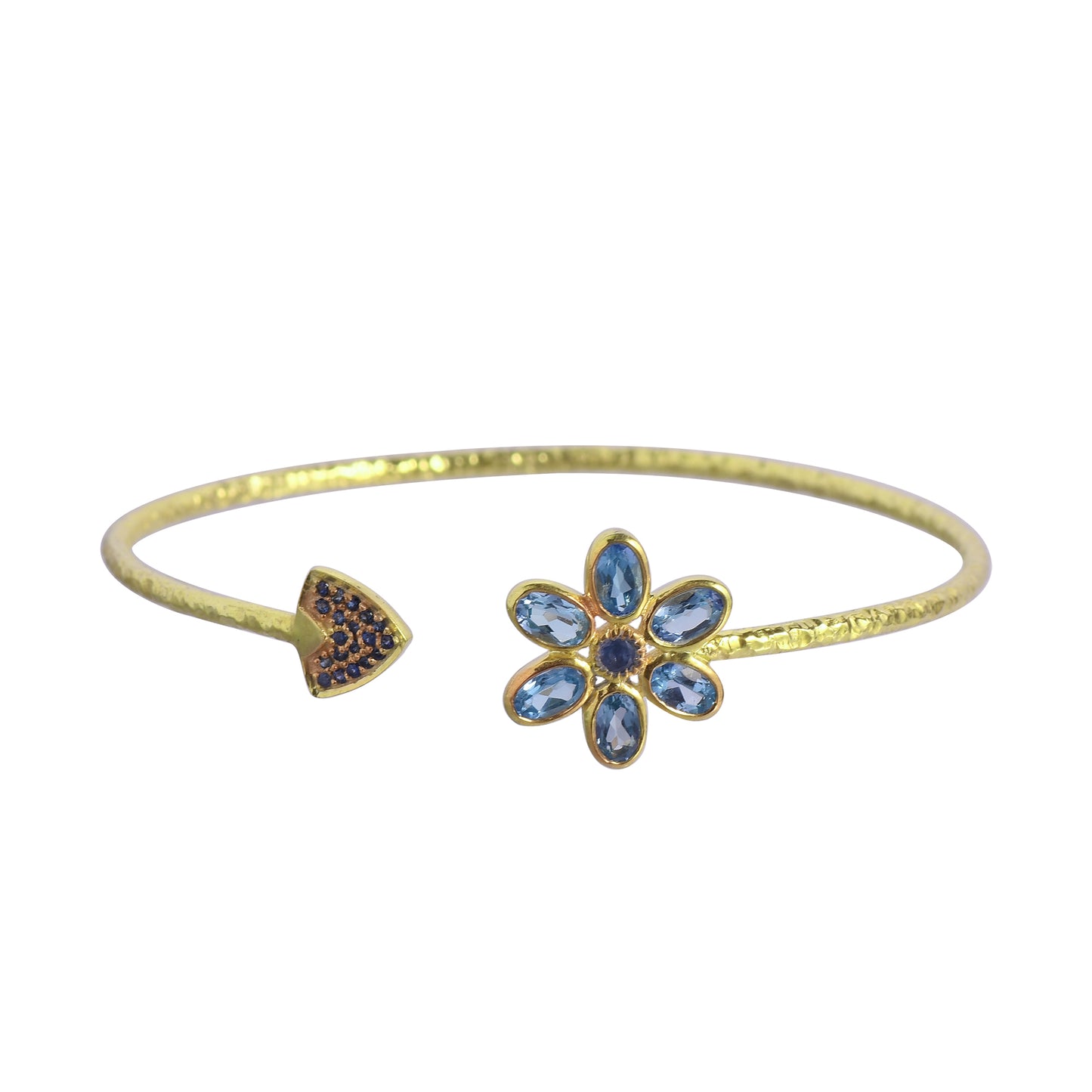 Flower Blue Sapphire Open Cuff Bangles