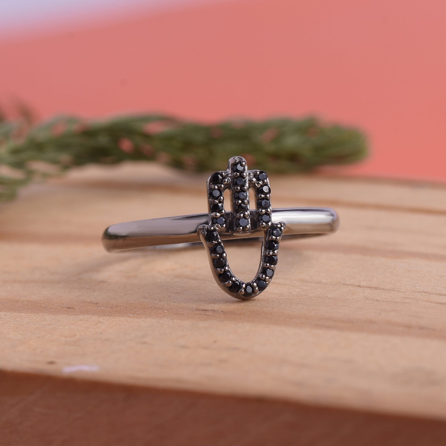 Black Spinal Hamsa Hand Ring