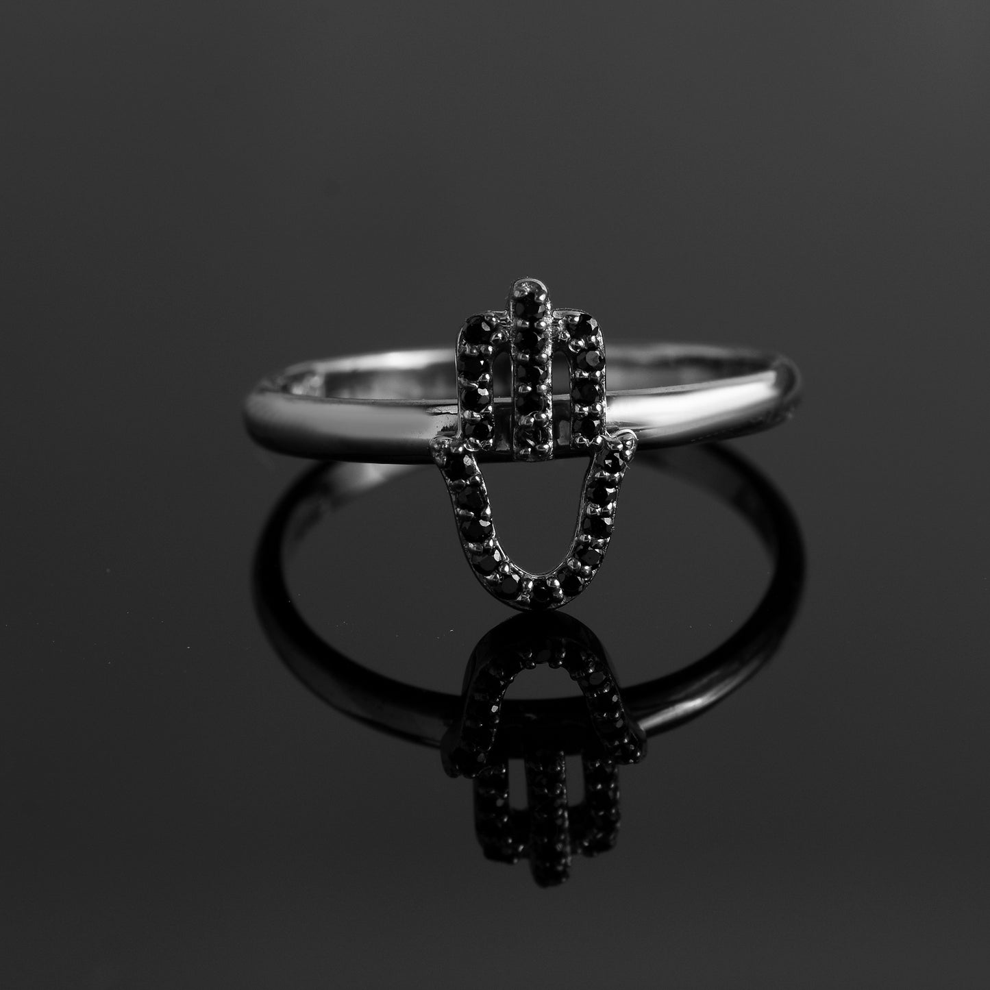 Black Spinal Hamsa Hand Ring