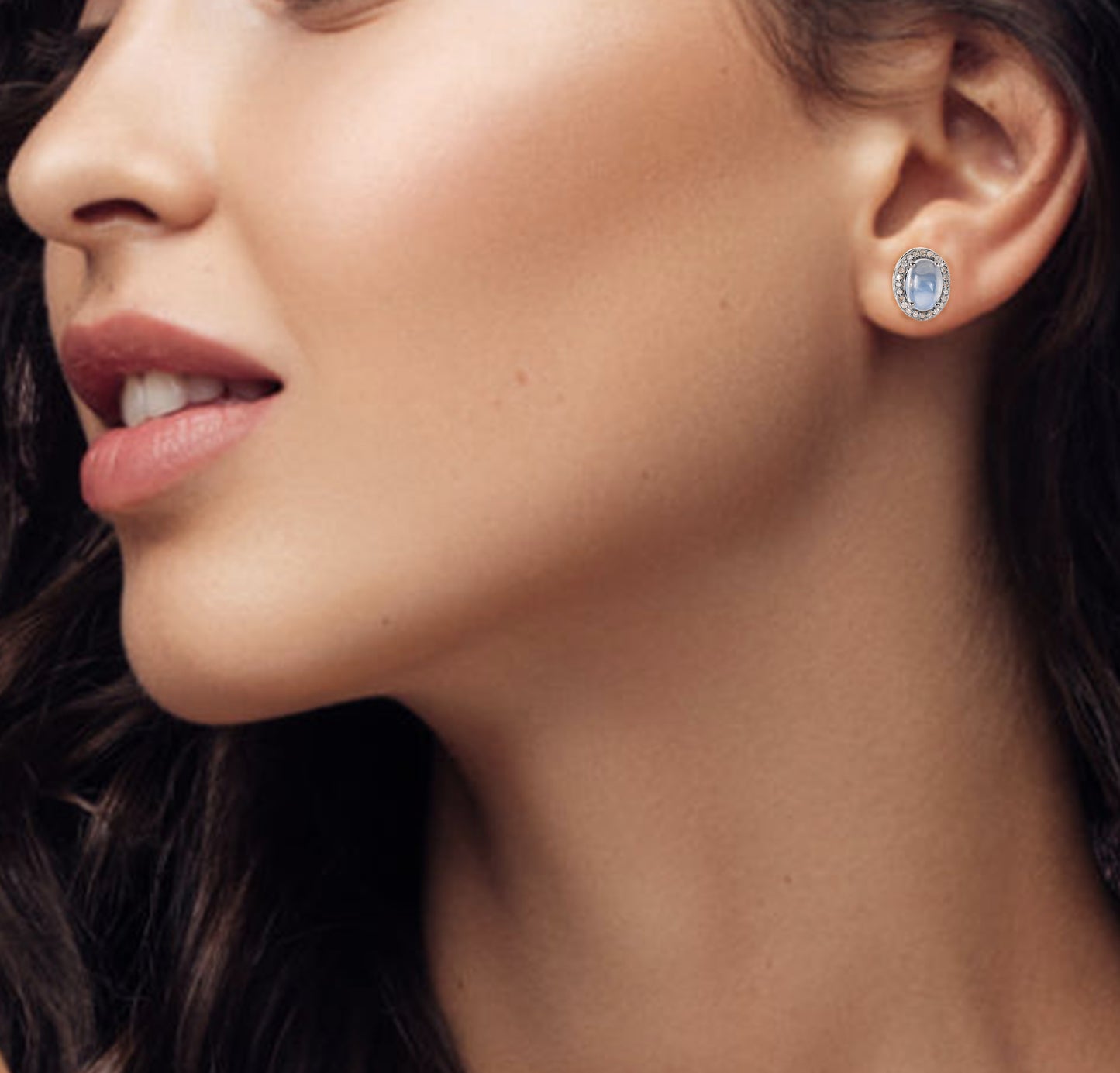 Moonstone & Halo Diamond Earring