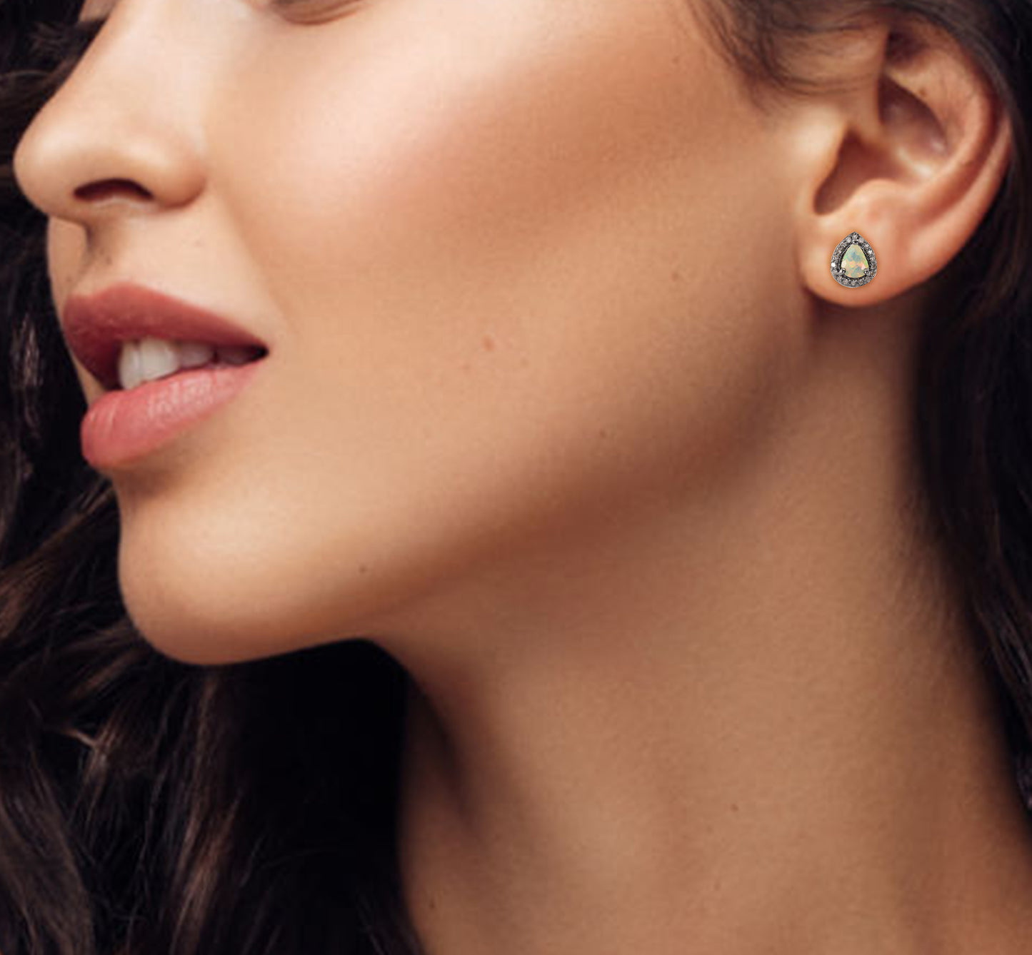 Pears Opal Halo Studs Earrings With Diamonds