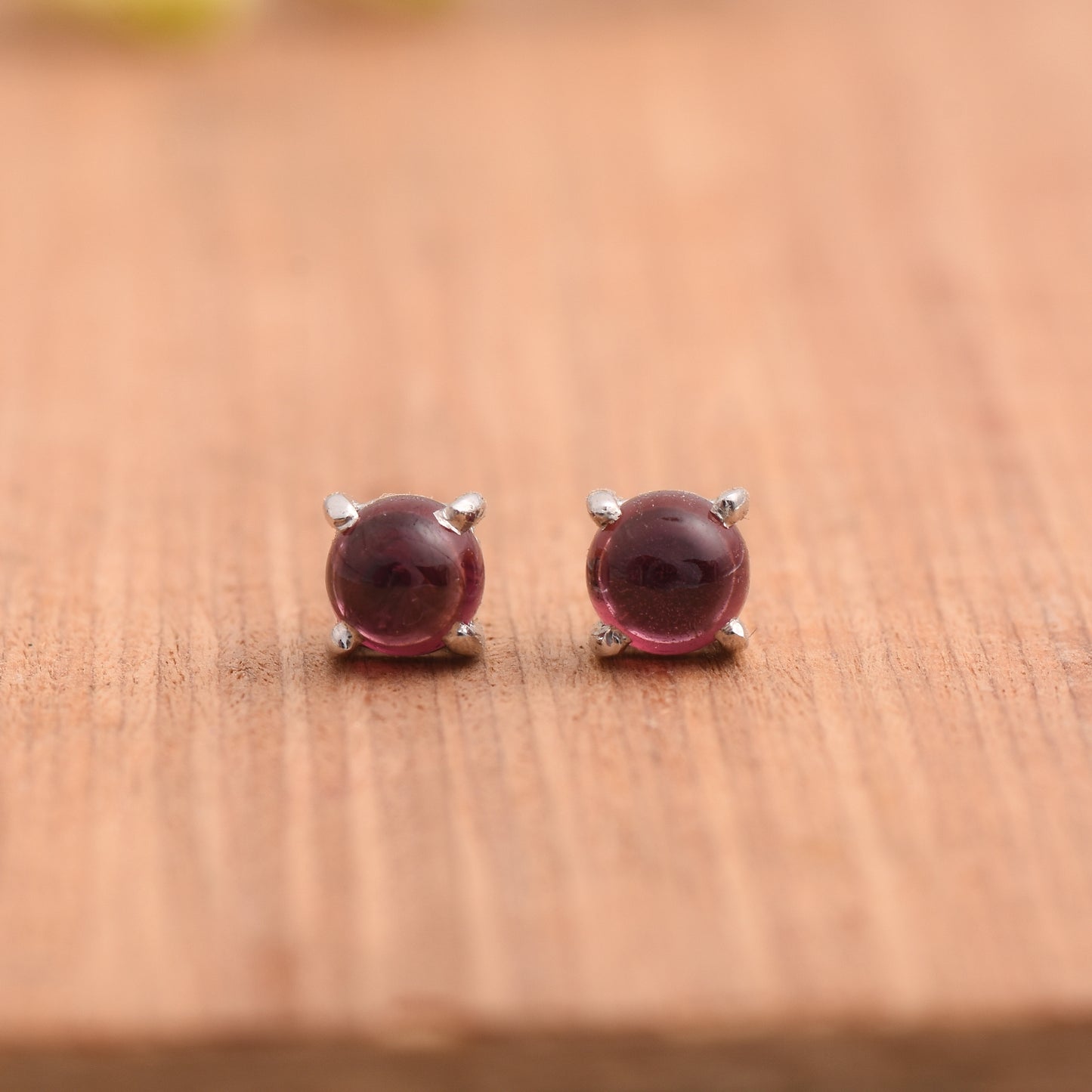 Cabochon Garnet Stud Earrings