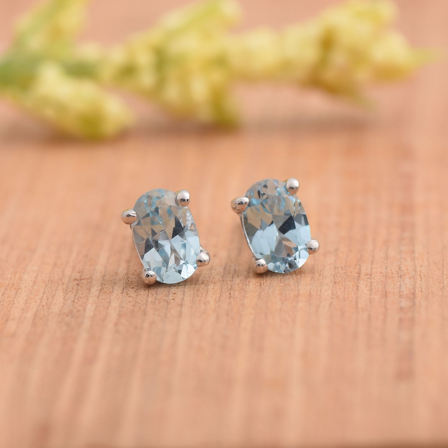 Oval Blue Topaz Stud Earrings