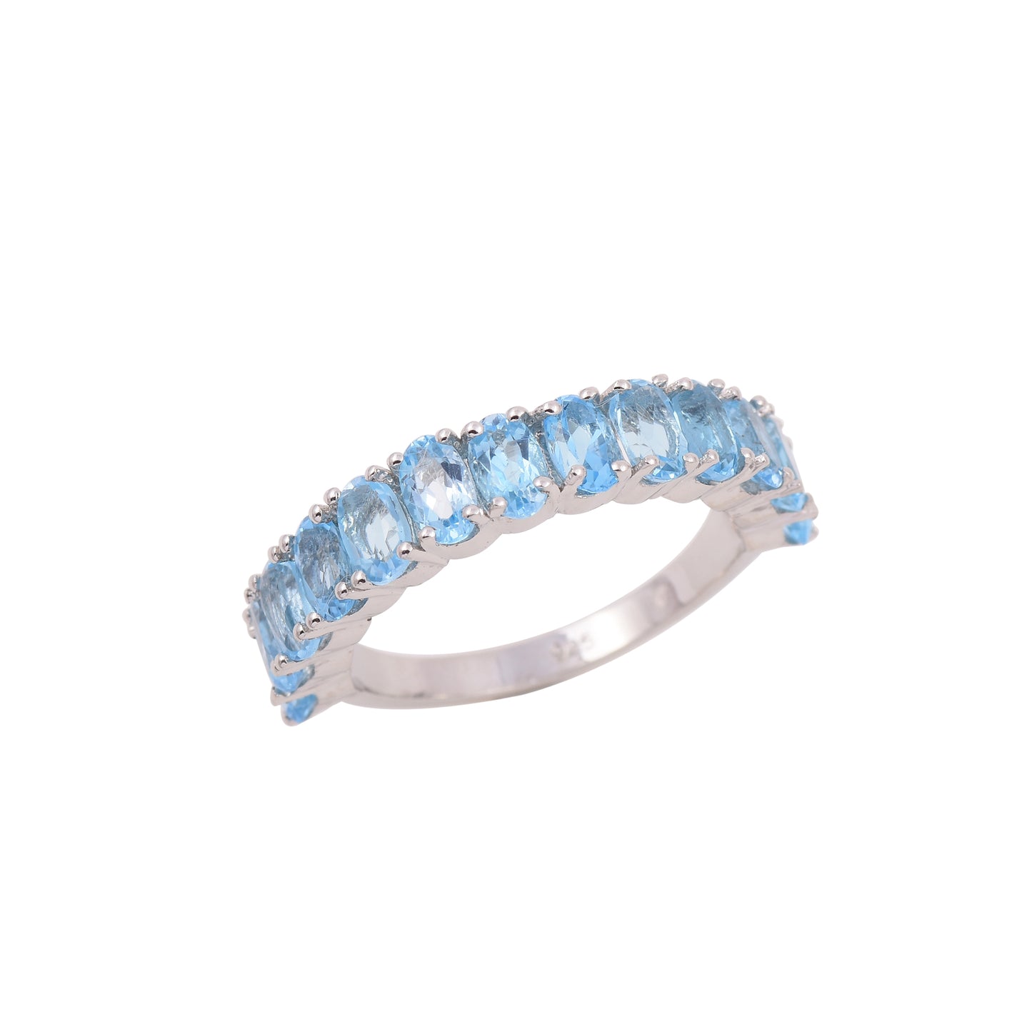 Oval Cut Blue Topaz Half Eternity Band
