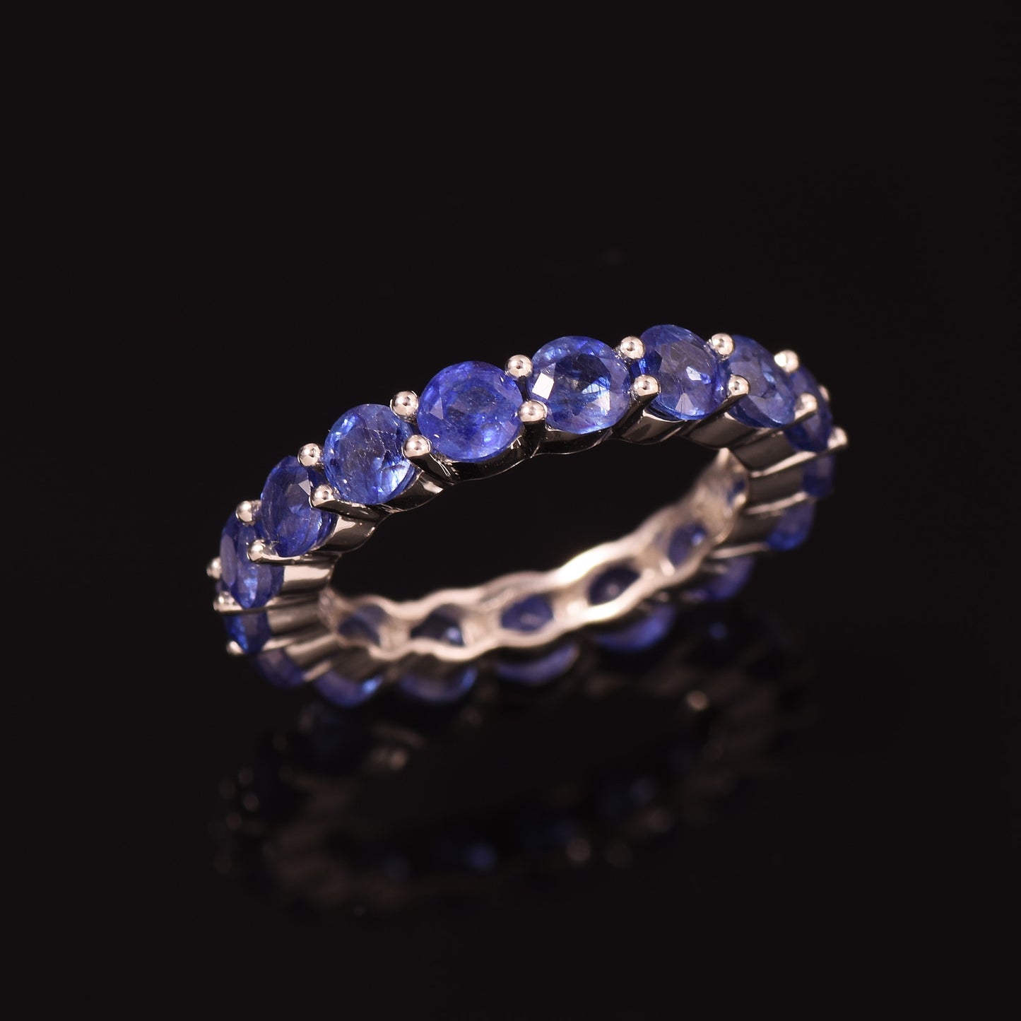 Silver Sapphire Eternity Band Ring