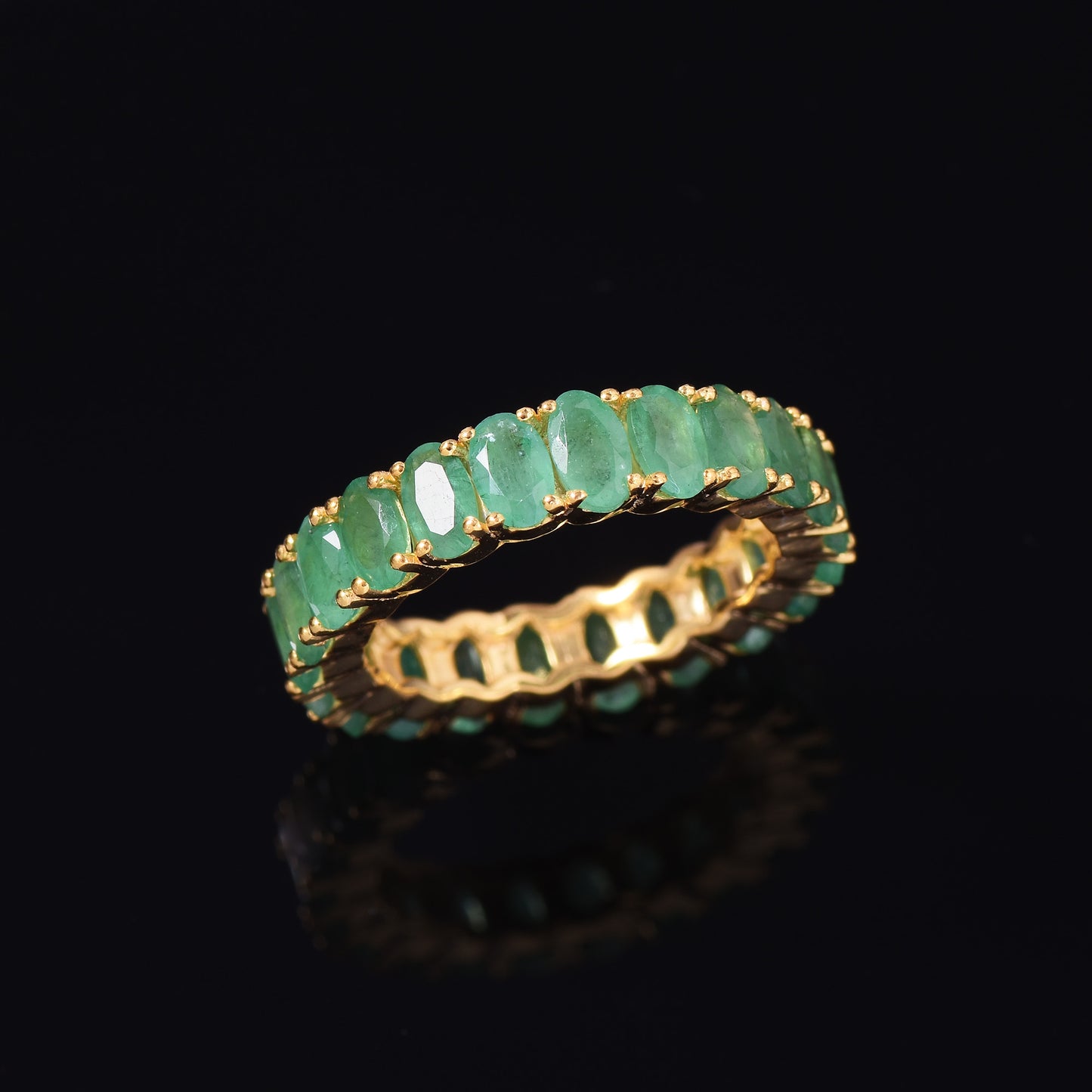 Silver Emerald Eternity Band Ring