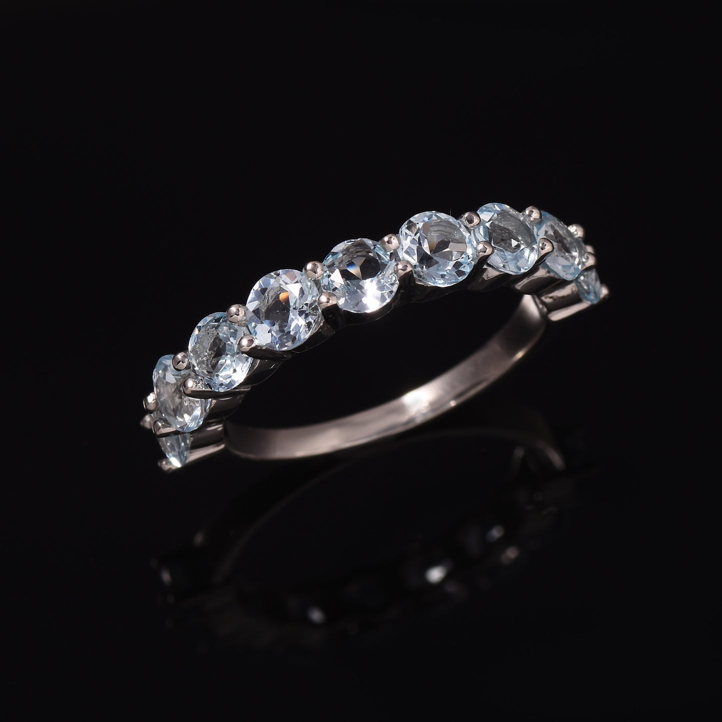 Round Aquamarine Eternity Band