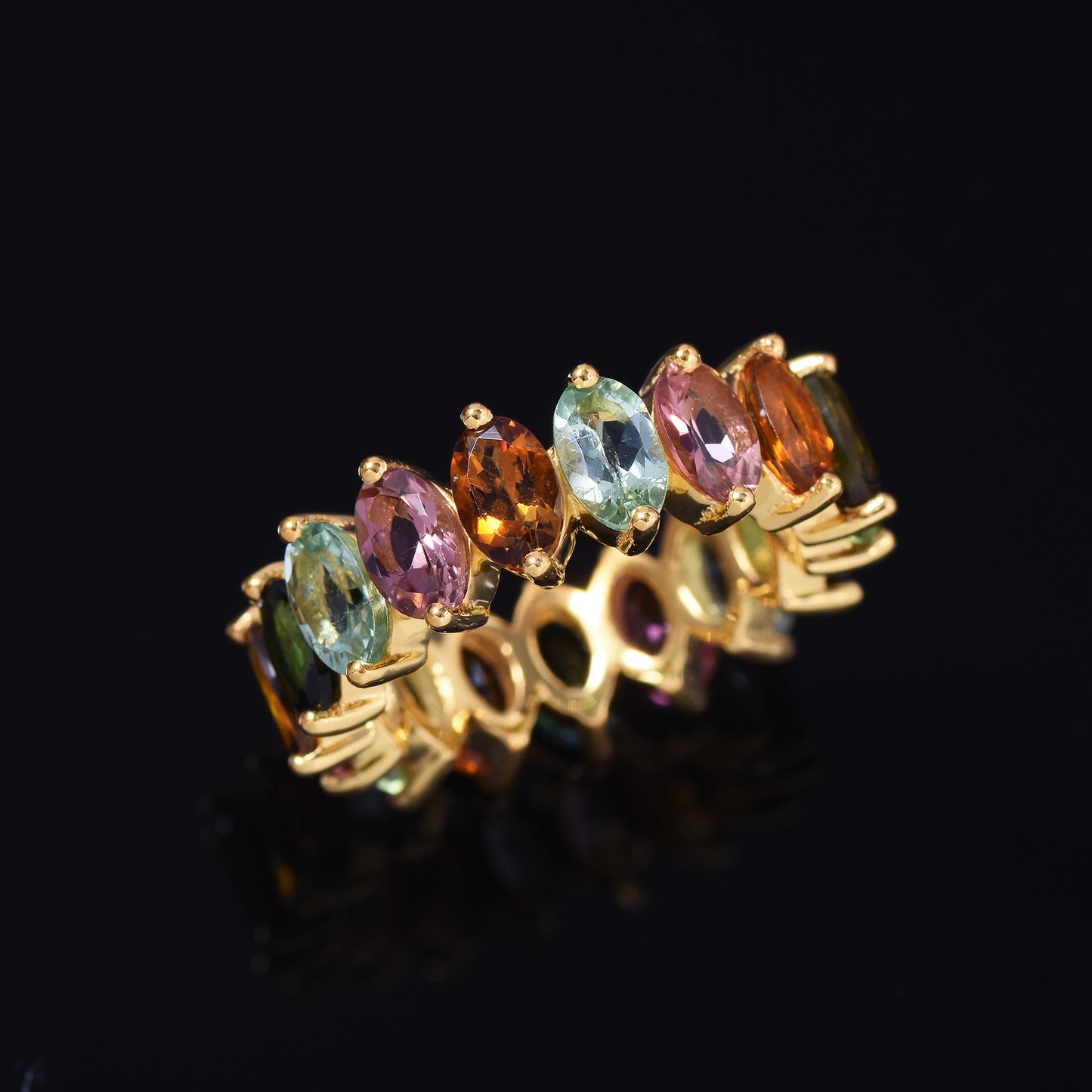 Silver Multi Tourmaline Eternity Band Ring