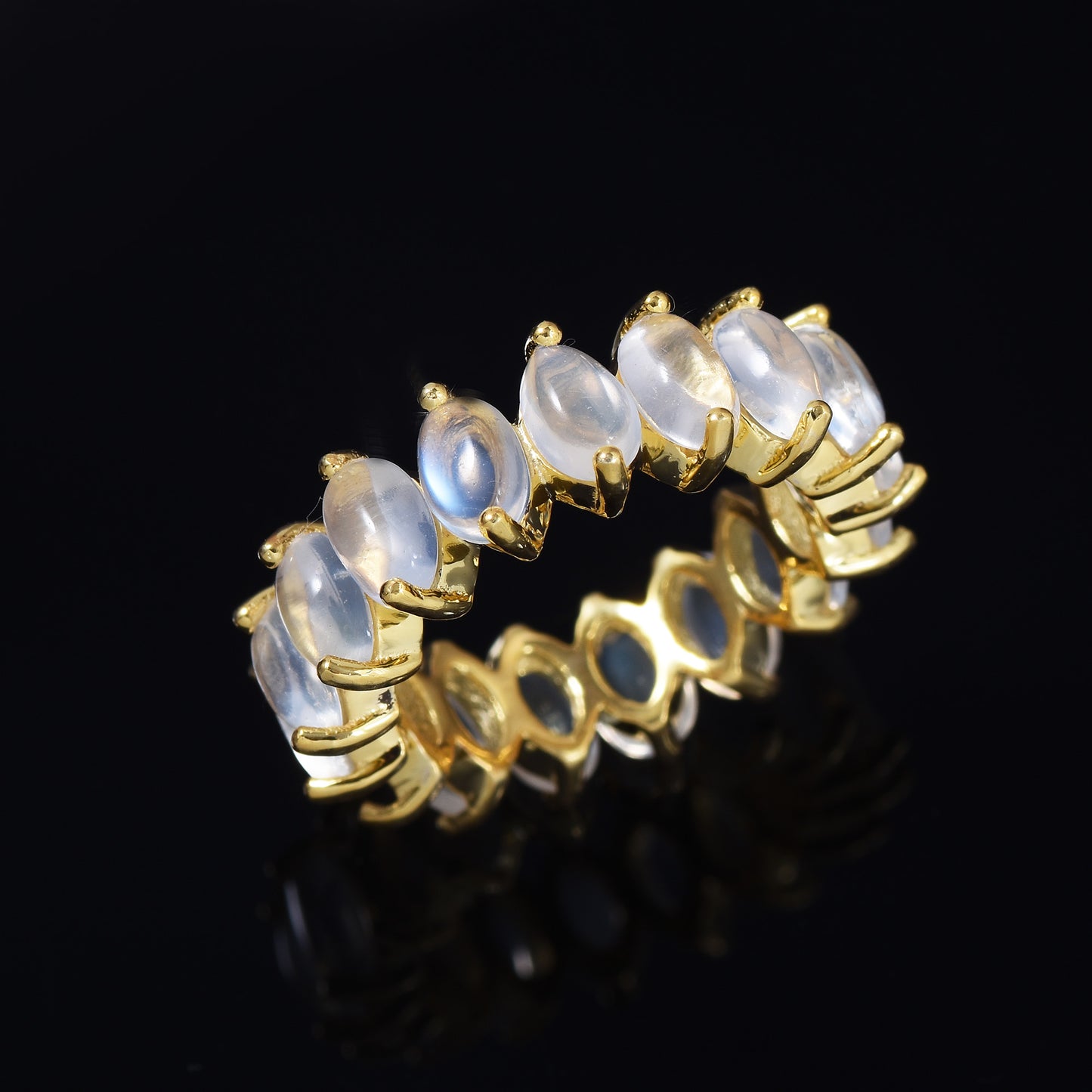 Oval Cut Moonstone Eternity Band Ring