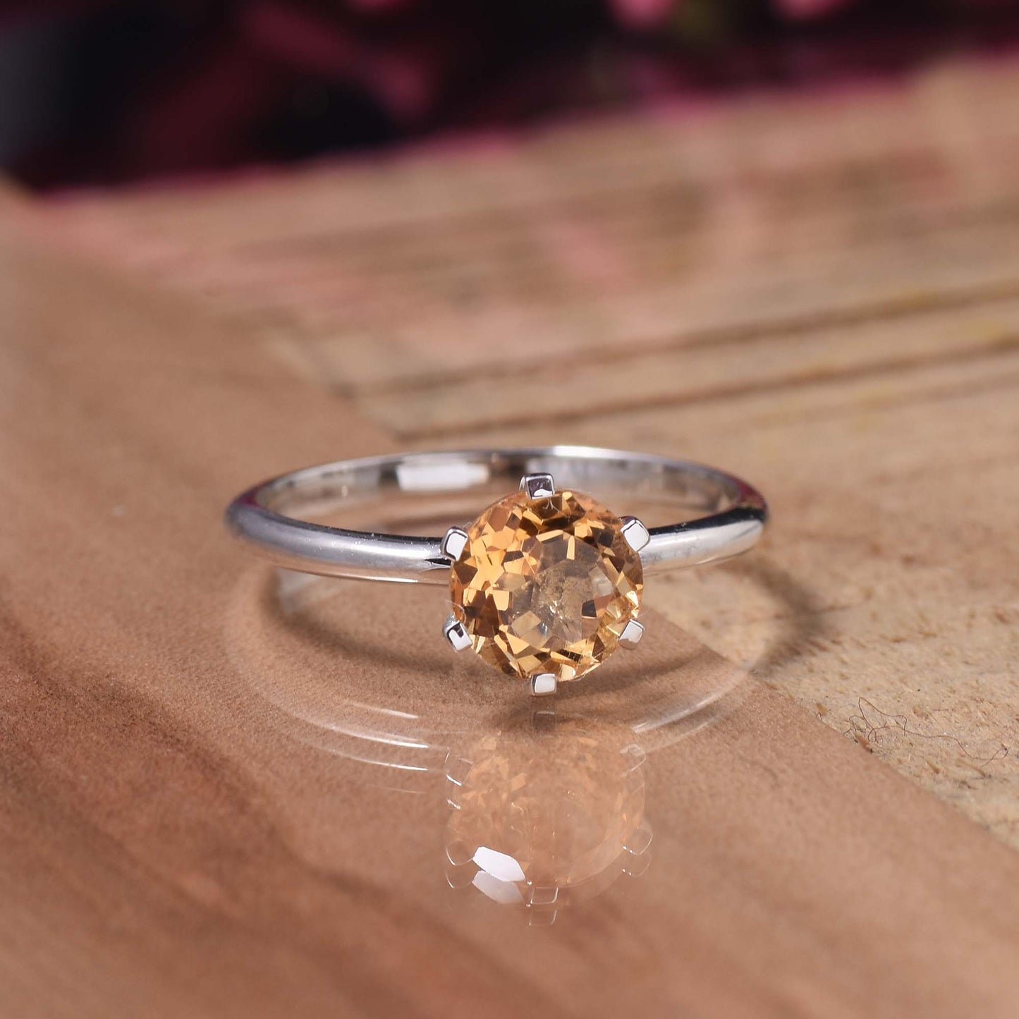 Round Solitaire Citrine Ring