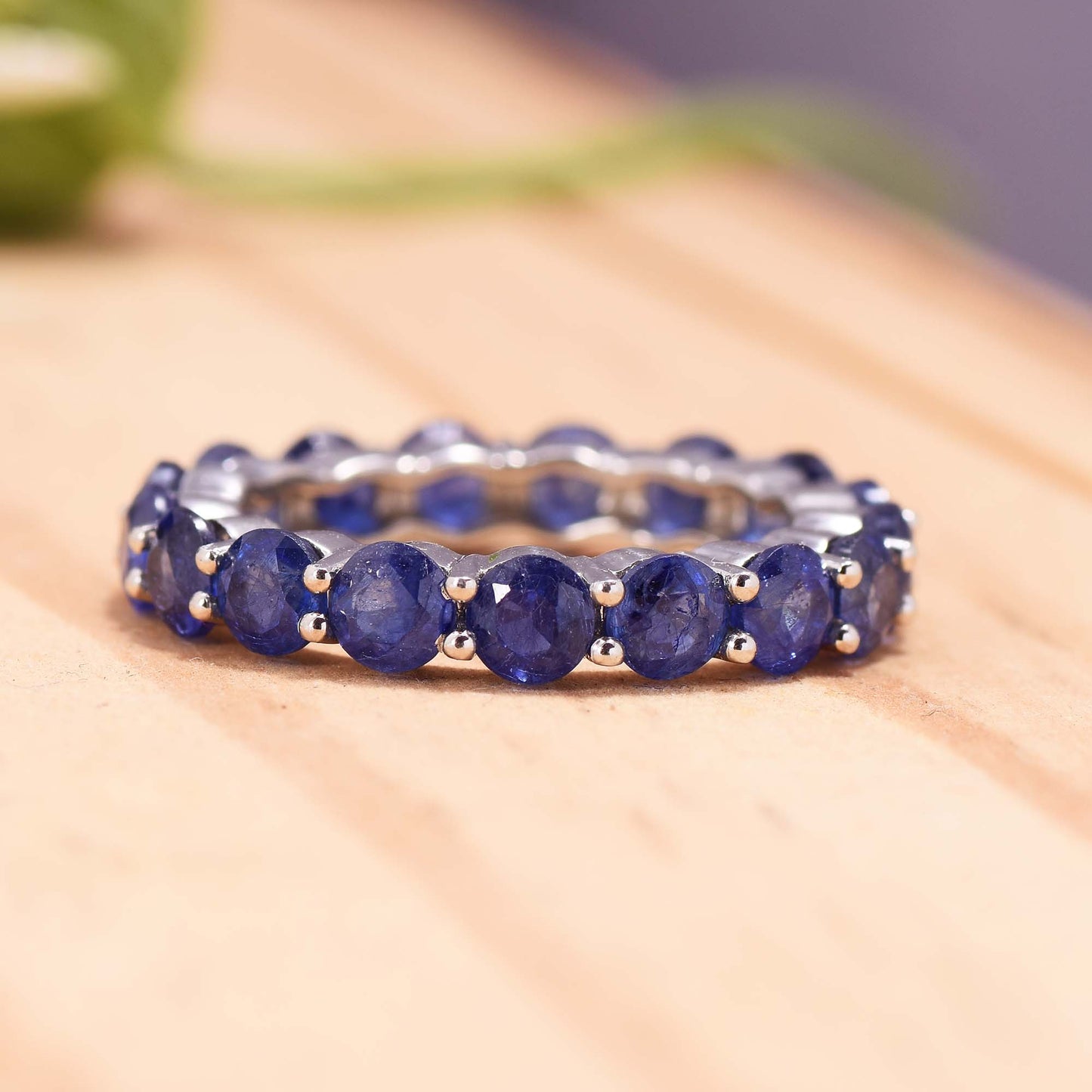 Silver Sapphire Eternity Band Ring