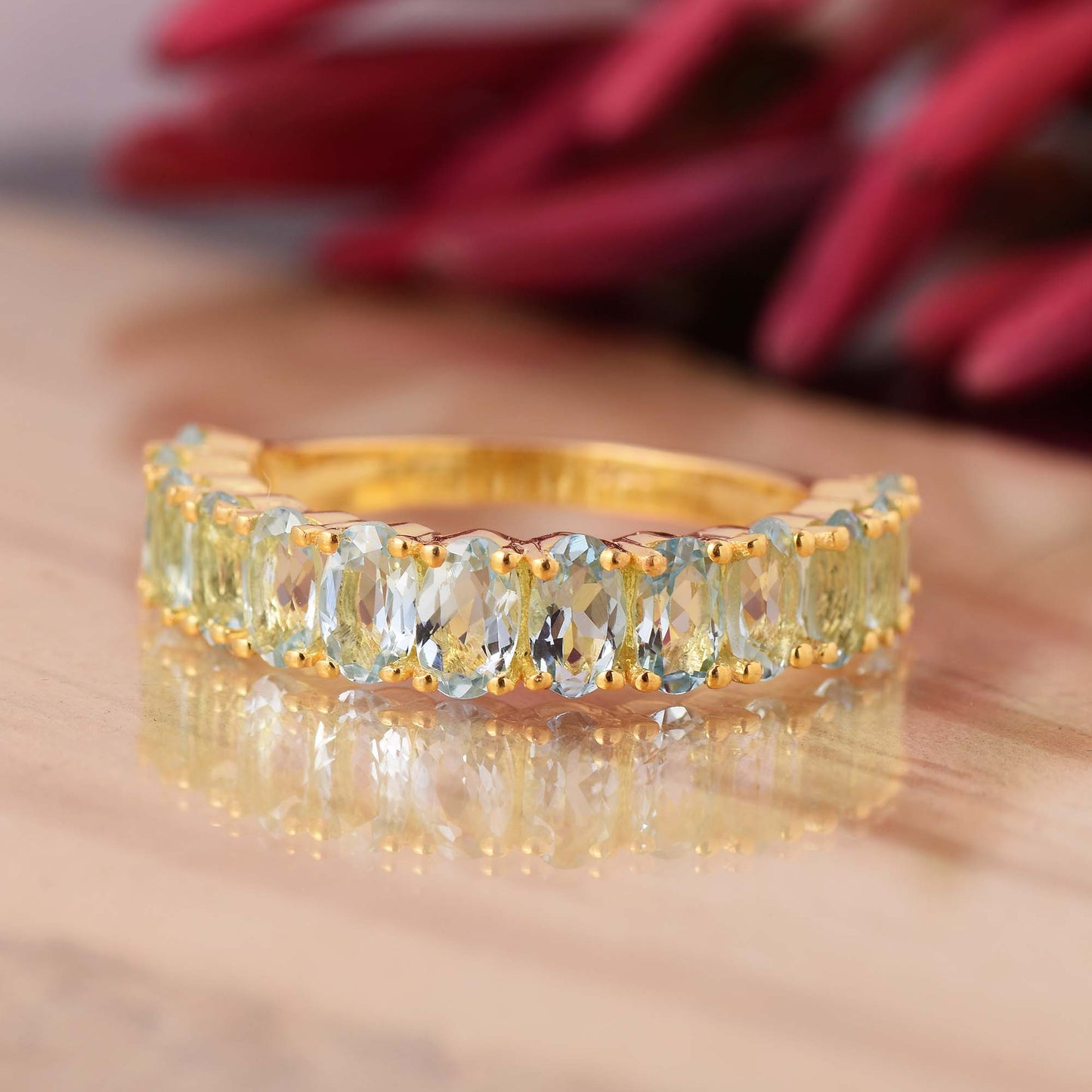 Aquamarine Half Eternity Band Ring