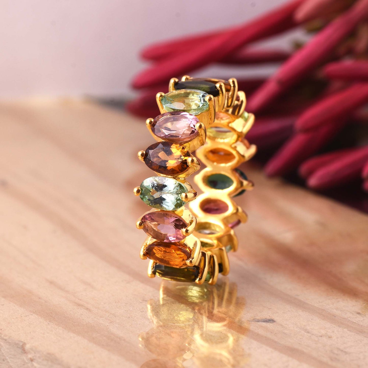 Silver Multi Tourmaline Eternity Band Ring