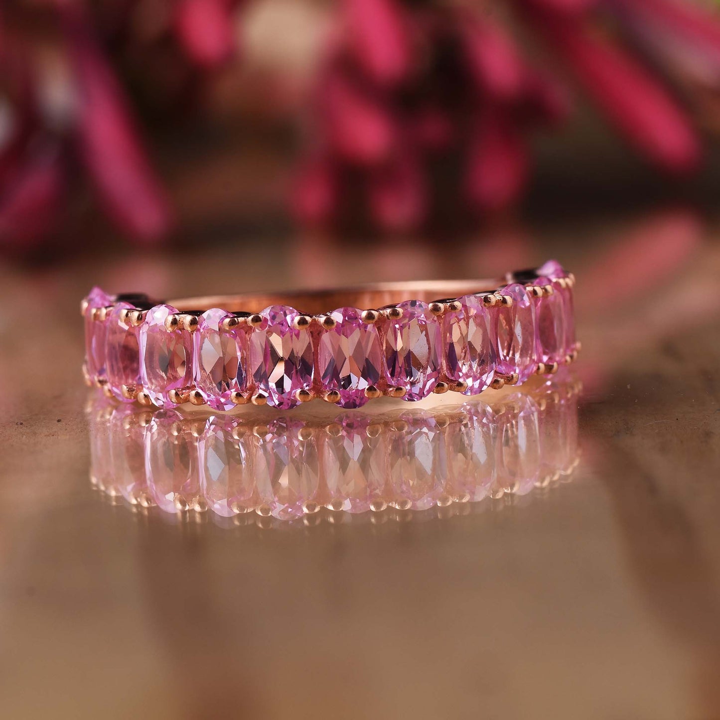 Pink Sapphire Half Eternity Band Rings