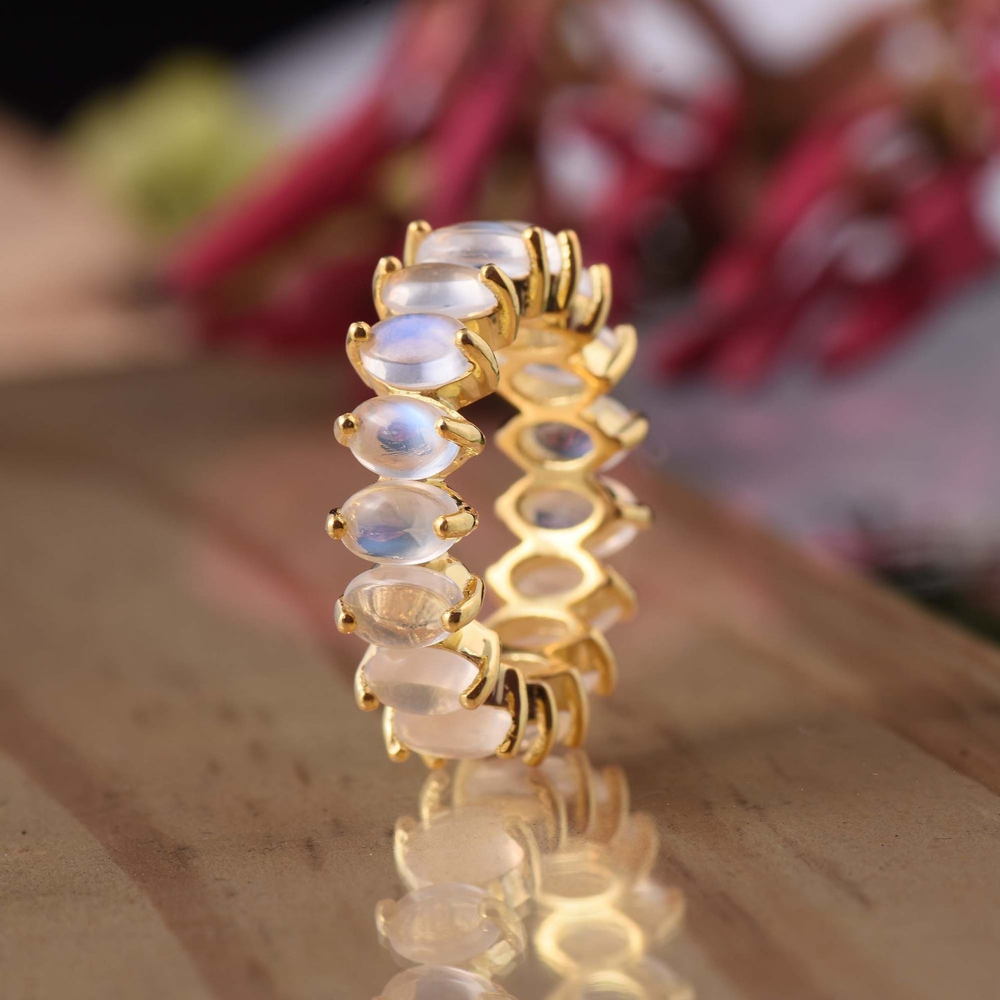 Oval Cut Moonstone Eternity Band Ring