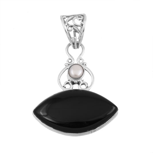 Pearl and Black Onyx Silver Pendant