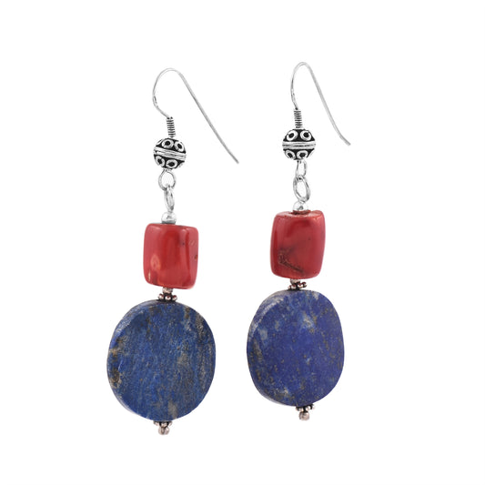 Lapis Lazuli With Coral Beaded Earrings