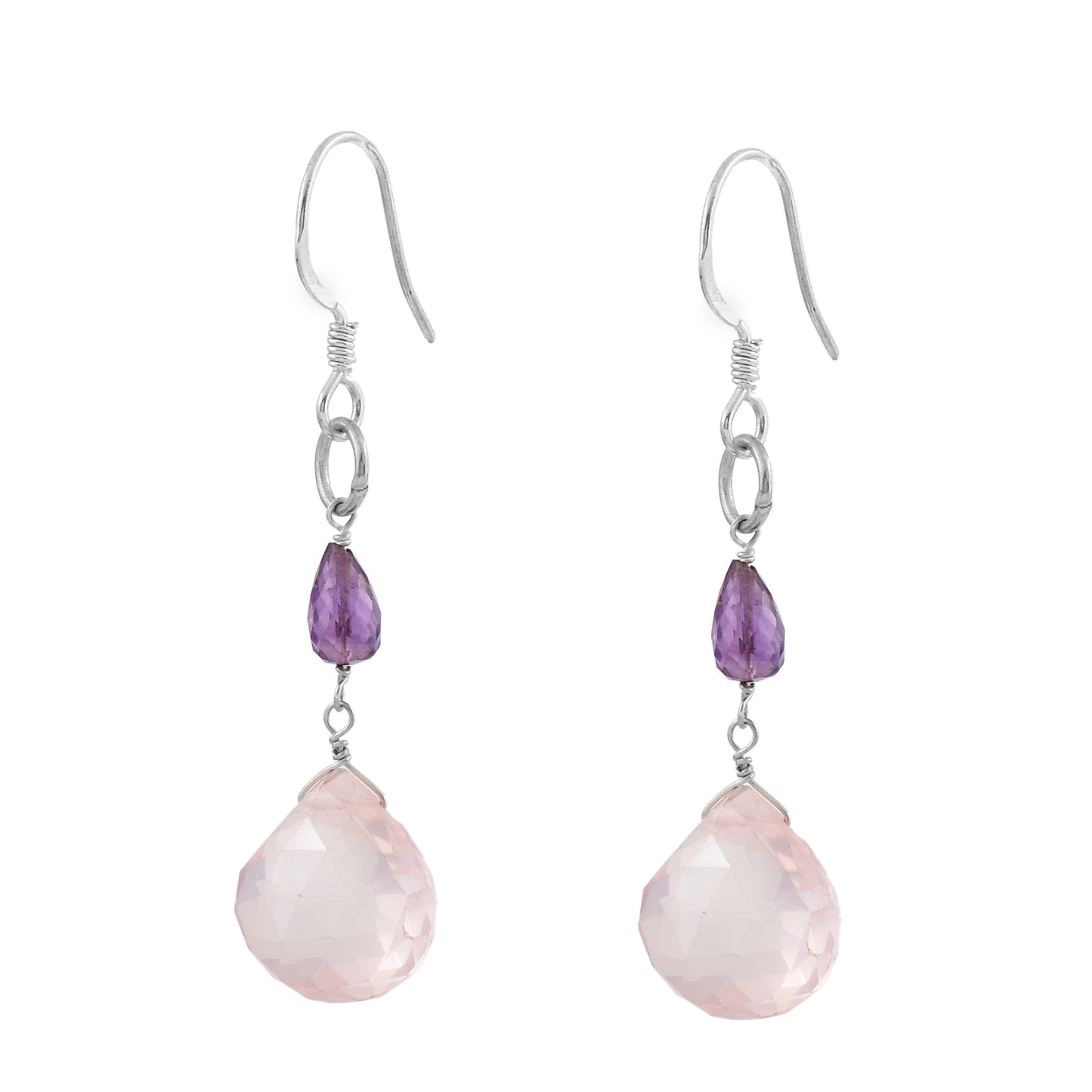 Beaded Amethyst Rose Quartz Earrings