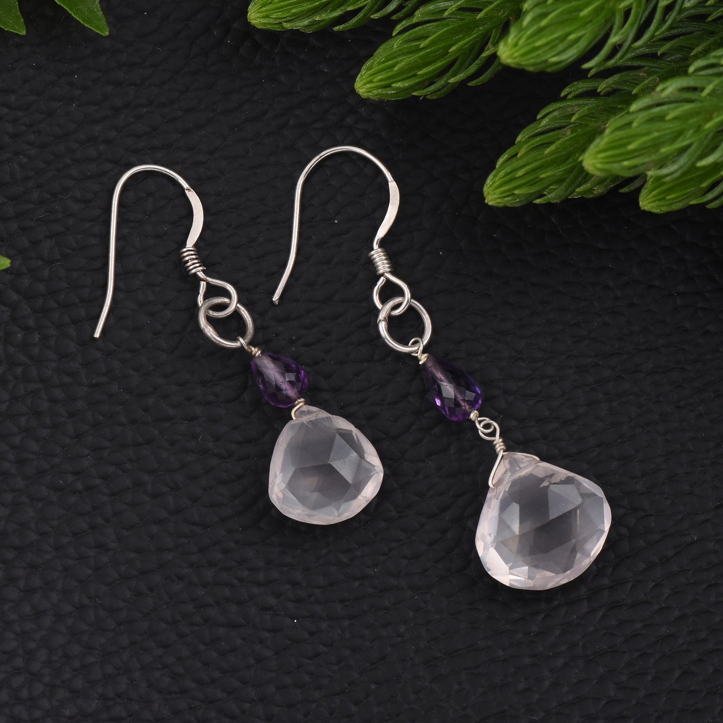 Beaded Amethyst Rose Quartz Earrings