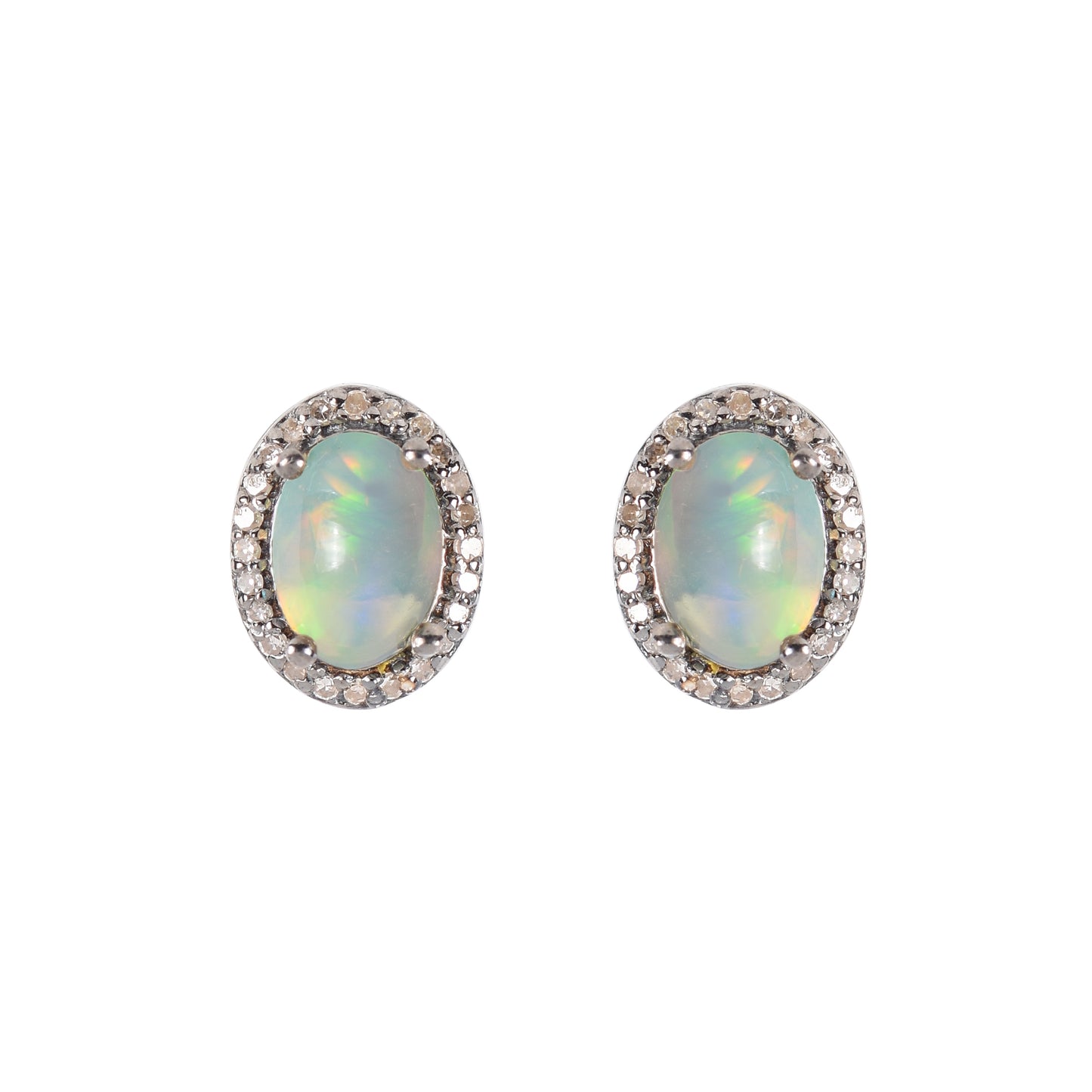 Opal & Diamond Halo Studs Earrings