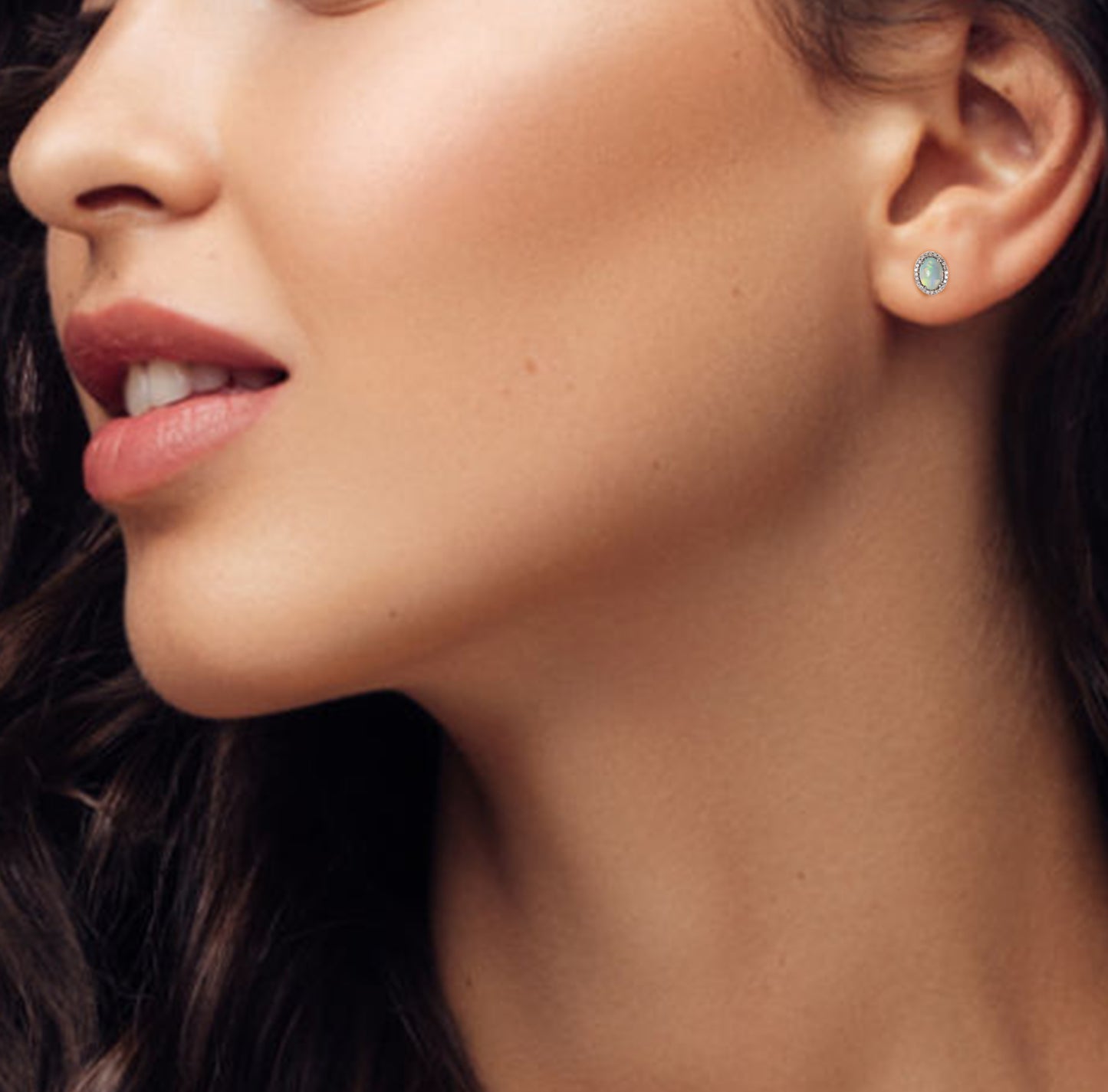 Opal & Diamond Halo Studs Earrings