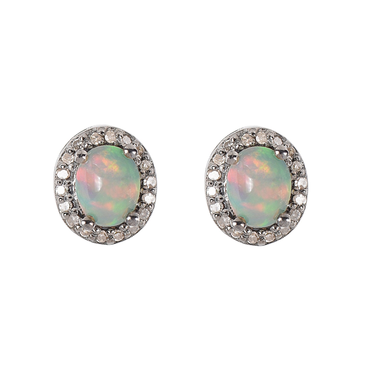 Opal & Diamond Halo Studs Earrings