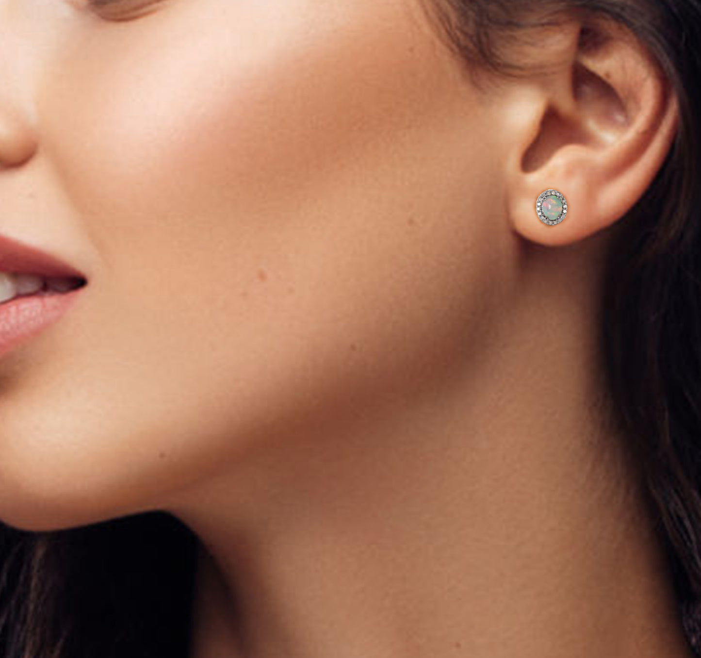 Opal & Diamond Halo Studs Earrings