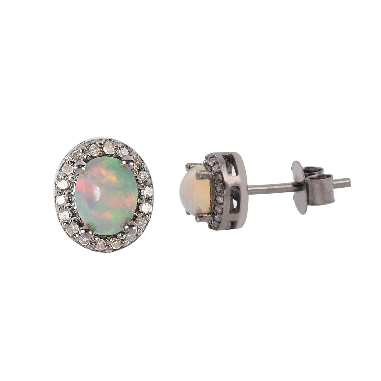 Opal & Diamond Halo Studs Earrings