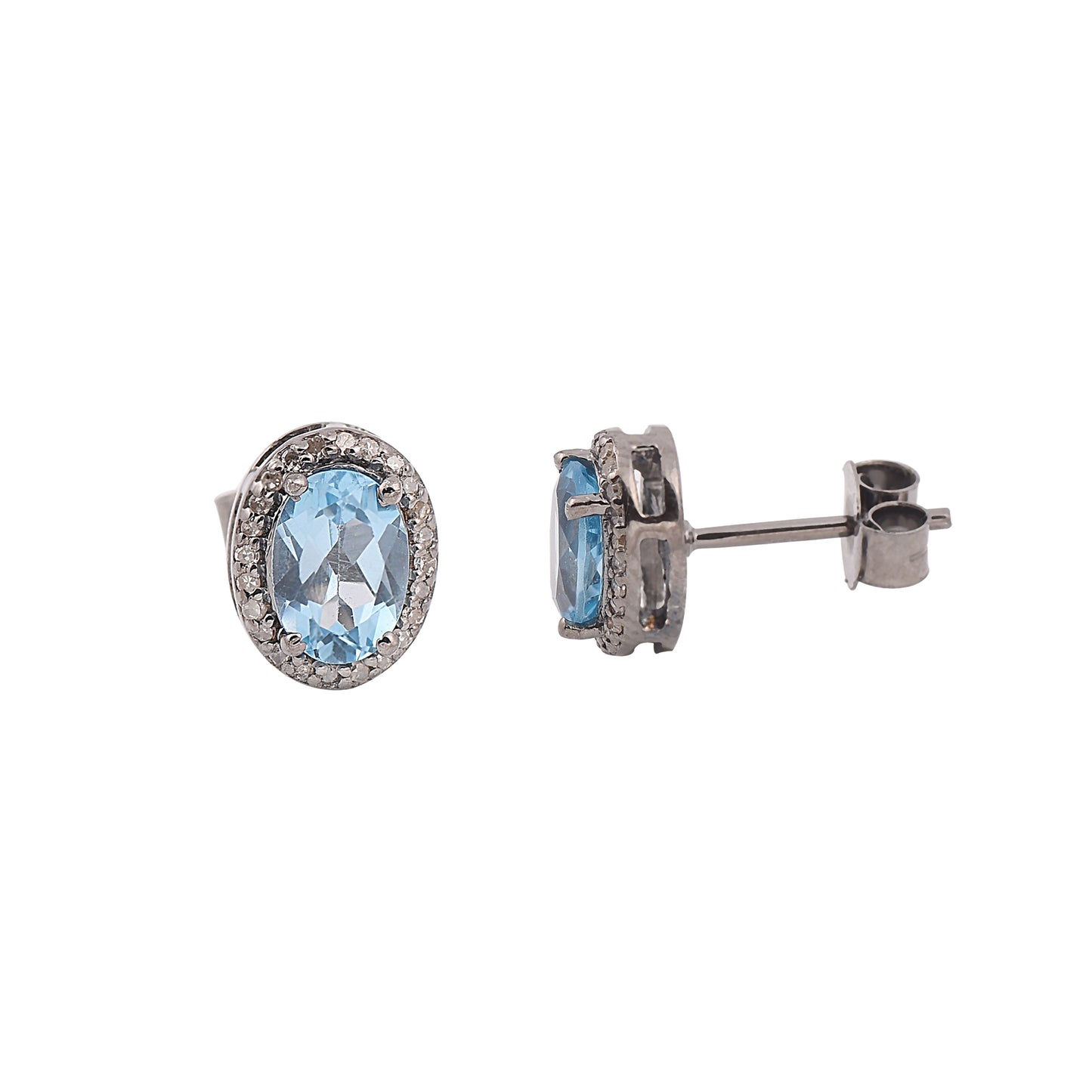 Silver Blue Topaz Halo Earrings