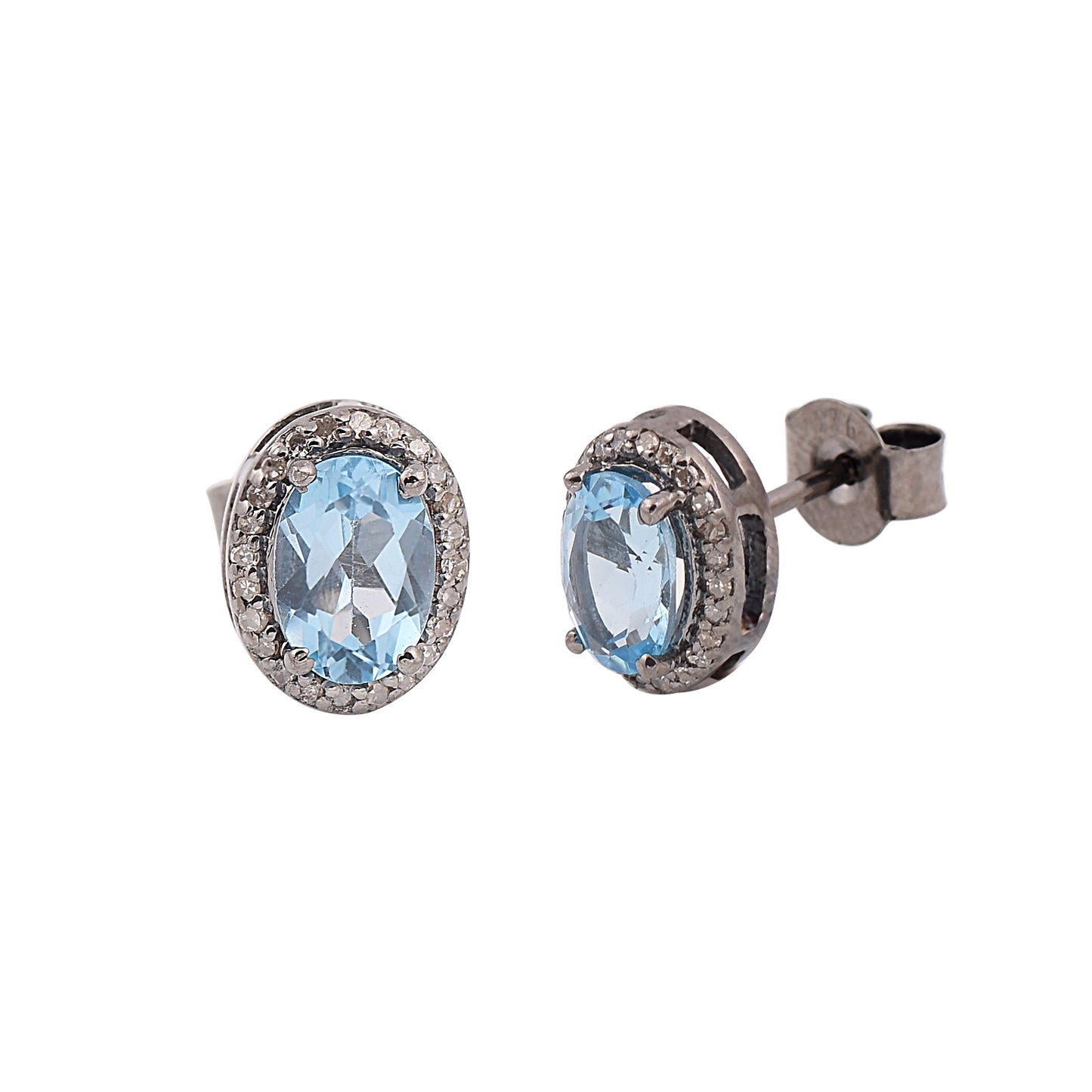 Silver Blue Topaz Halo Earrings